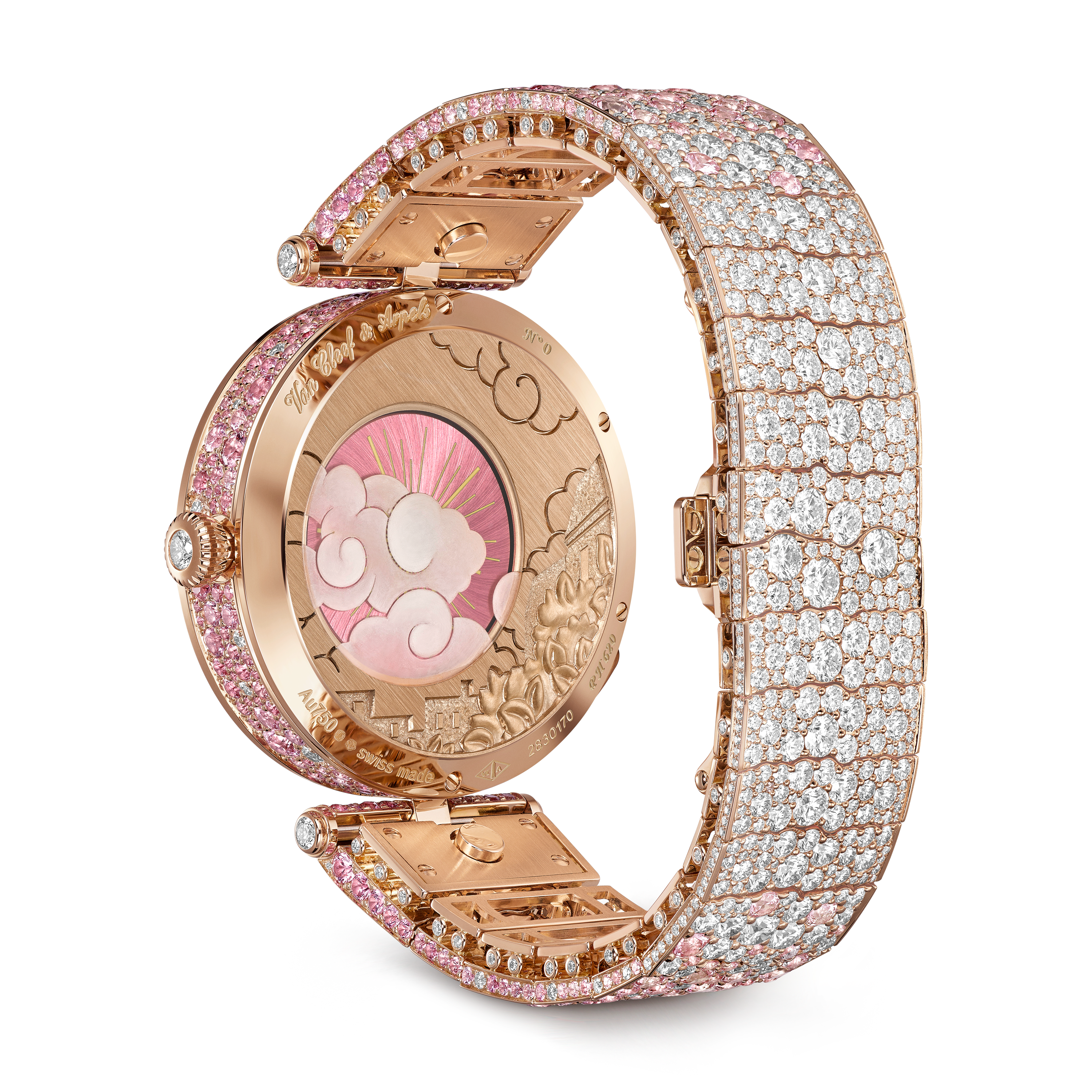 レディ アーペル ポン デ ザムルー オーブ ウォッチ, 18K ローズ ゴールド, 18K ホワイトゴールド, 18K イエローゴールド, サファイア:  639 石,  18.83 カラット, ダイヤモンド:  903 石,  11.78 カラット, Profile, Watch - ヴァン クリーフ&アーペル - Van Cleef & Arpels