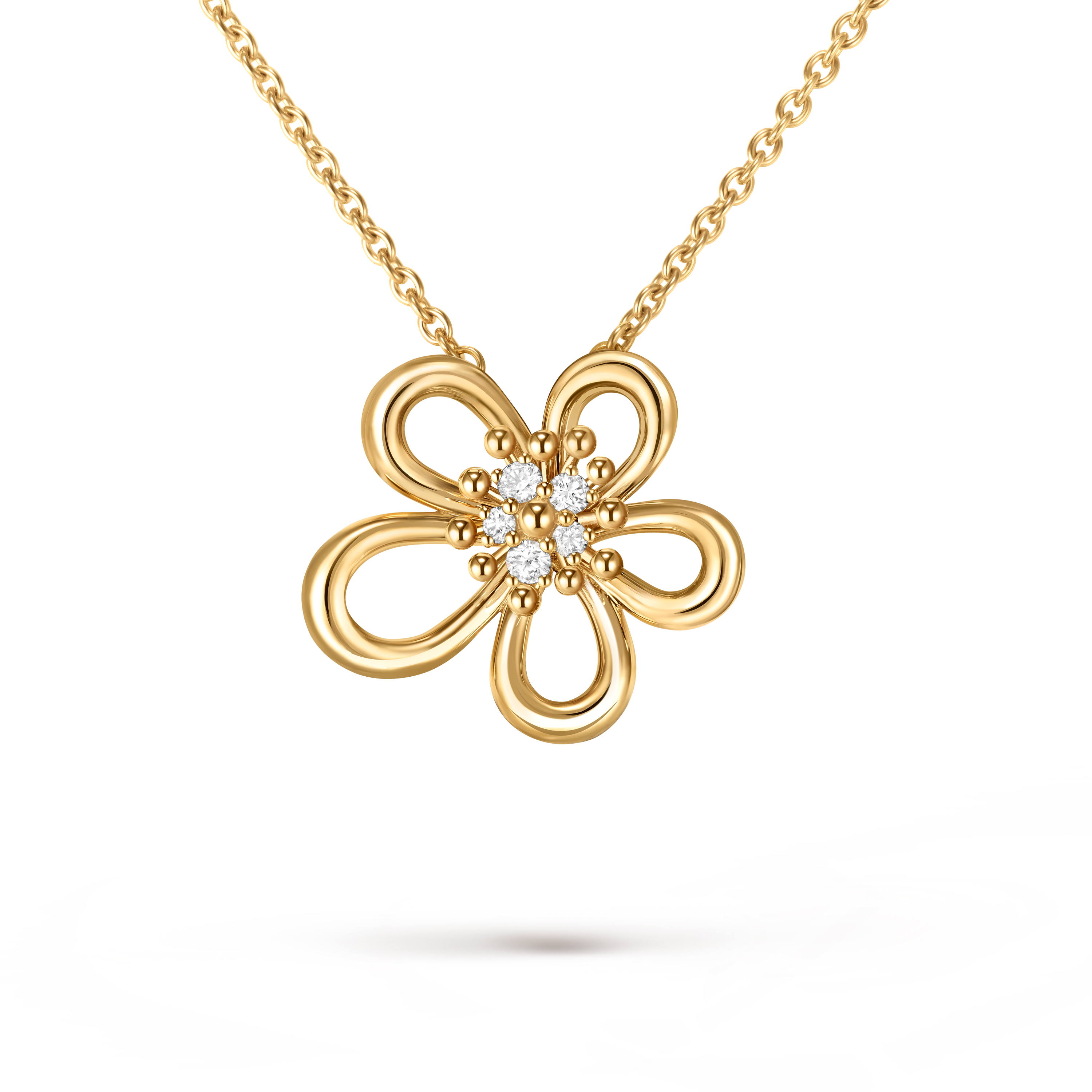 Flowerlace pendant, 18K yellow gold, Diamond:  5 stones,  0.25 carat, Detail, Jewelry Pendent - Van Cleef & Arpels