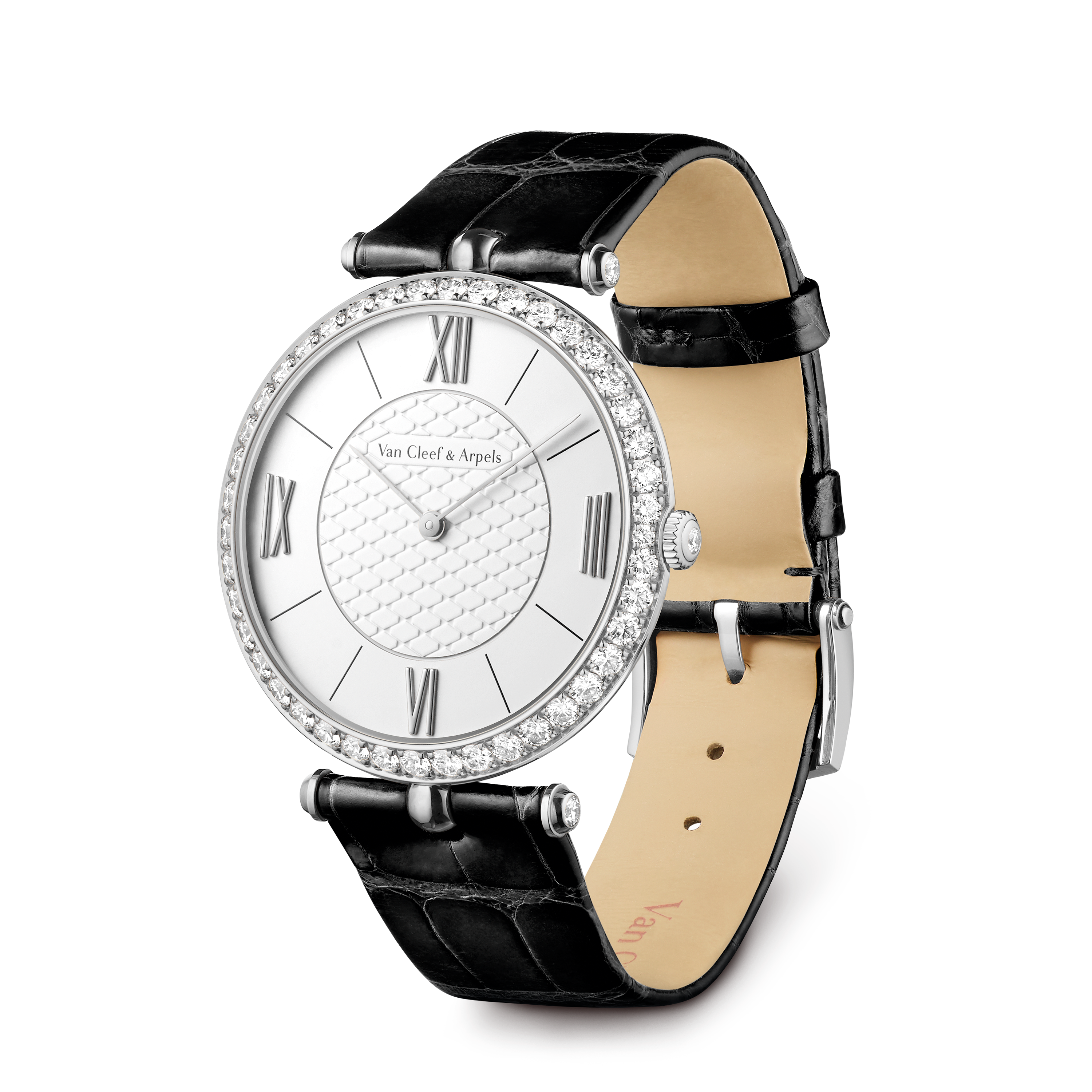 Pierre Arpels腕錶,38毫米, 18K白金, 鑽石:  81寶石,  2.76克拉, Three Fourth, Watch- Van Cleef & Arpels