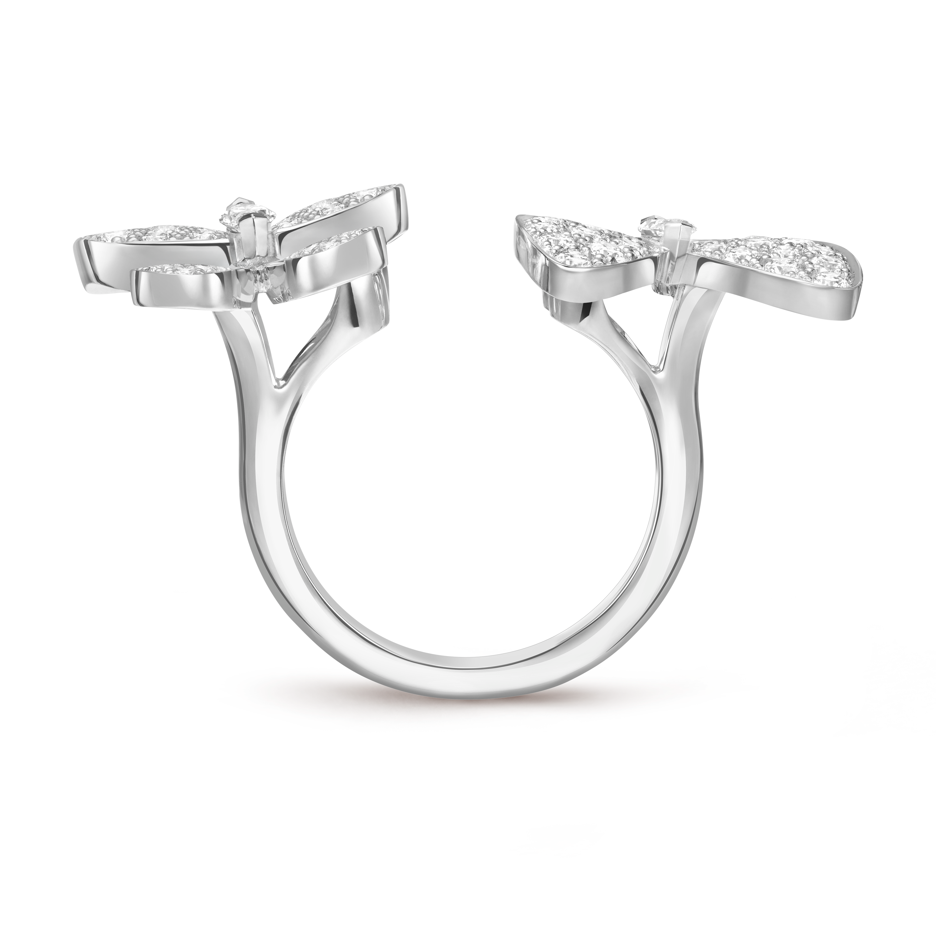 Two Butterfly Between the Finger ring, 18K white gold, Diamond:  70 stones,  1.67 carats, Profile, Jewelry Ring - Van Cleef & Arpels