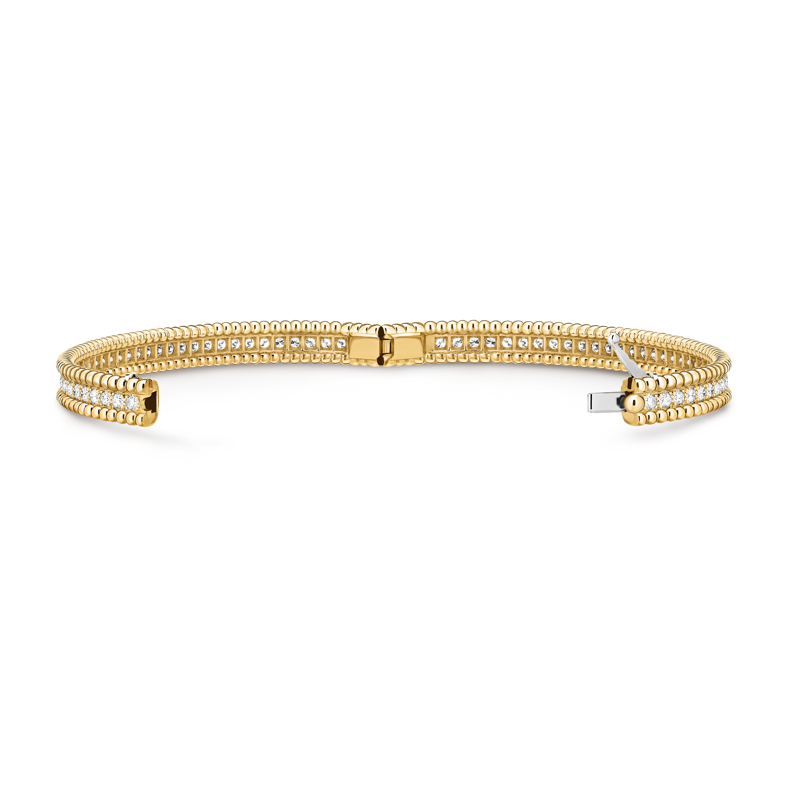 Perlée diamonds bracelet, 1 row, extra small model, 18K yellow gold, Diamond:  72 stones,  1.94 carats, Open, Jewelry Bracelet - Van Cleef & Arpels