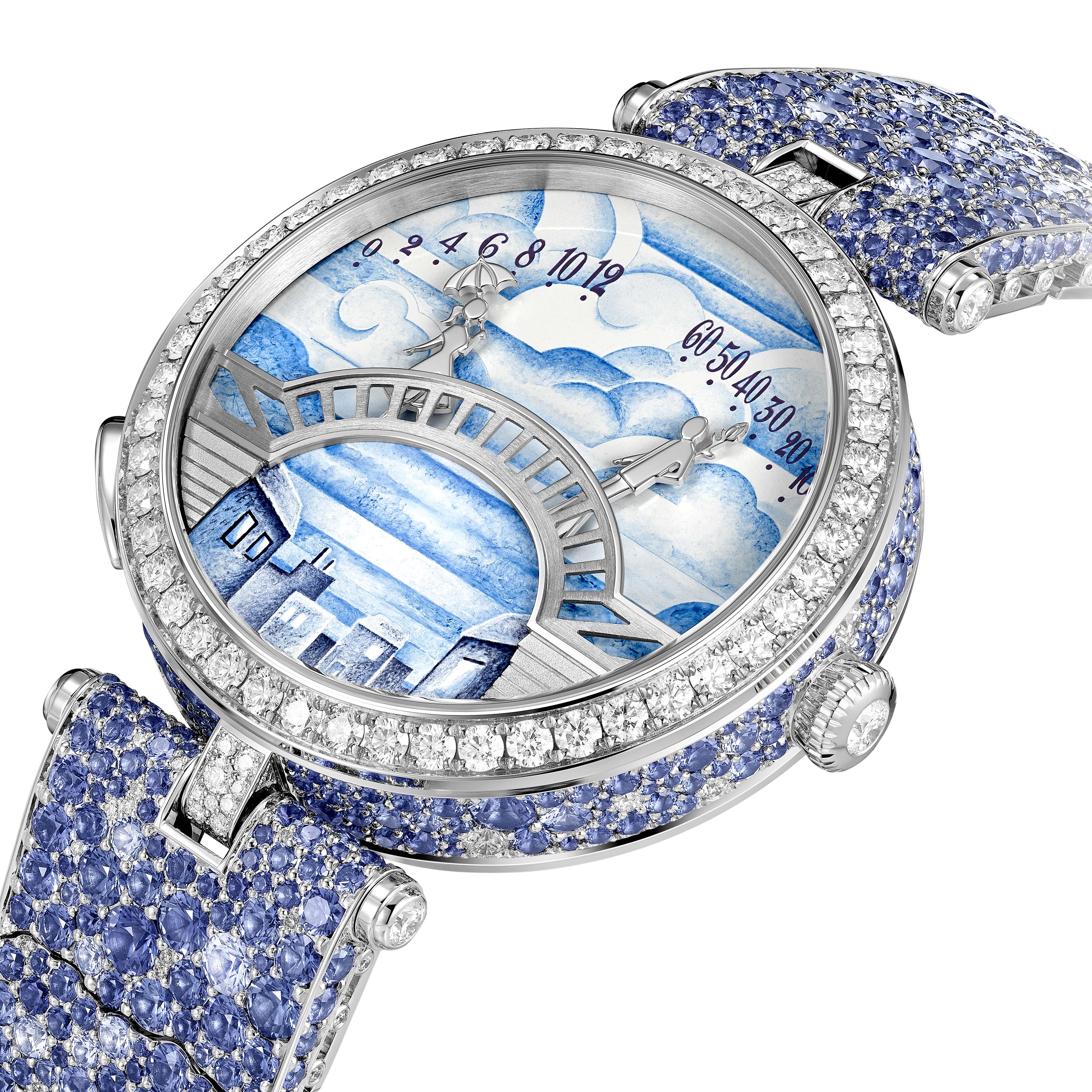 Lady Arpels Pont des Amoureux Matinée watch, 18K white gold, Diamond:  1,542 stones,  31 carats, Detail, Watch - Van Cleef & Arpels