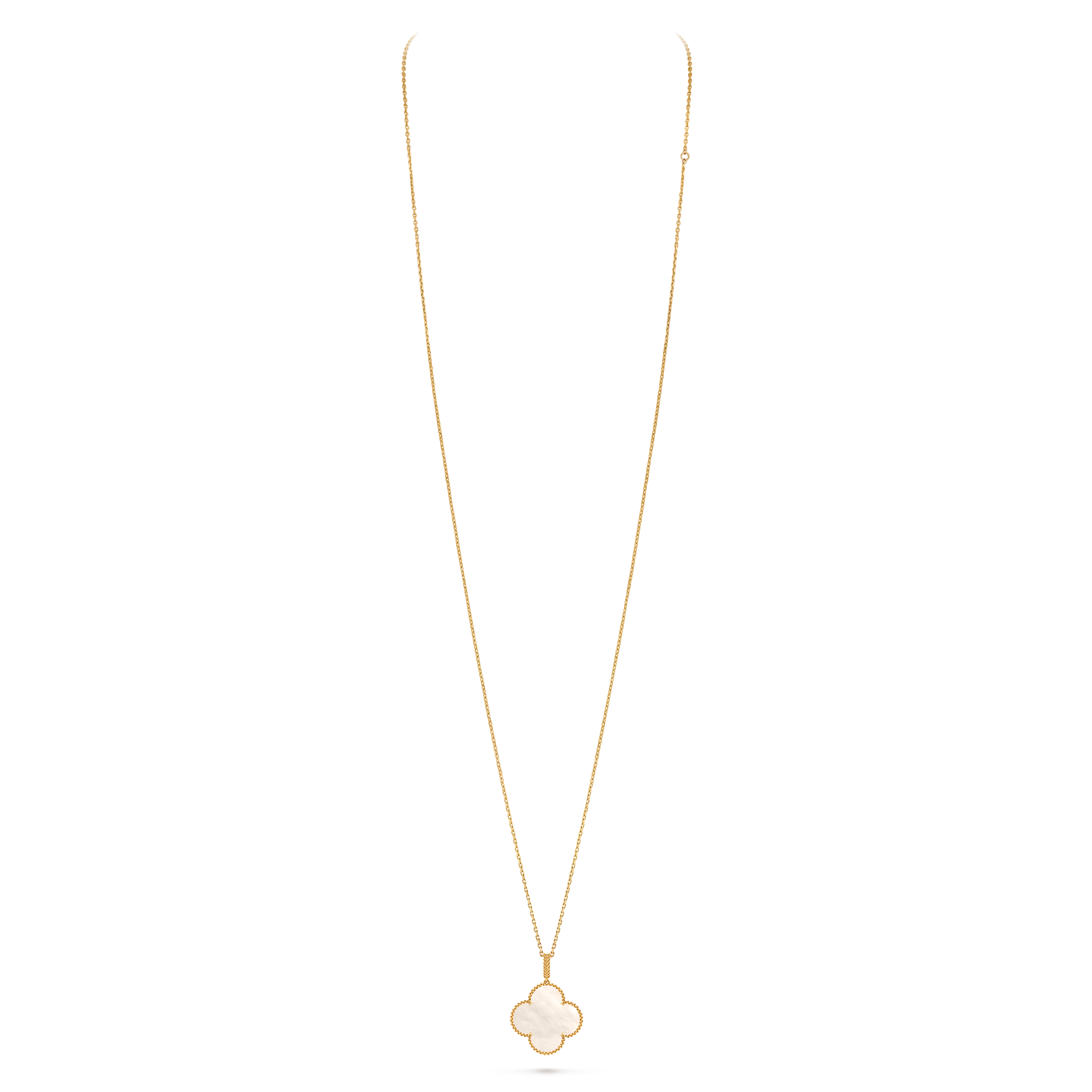 Magic Alhambra long necklace, 1 motif, 18K yellow gold, Mother-of-pearl:  1 stone, Close Up, Jewelry Long Necklace - Van Cleef & Arpels