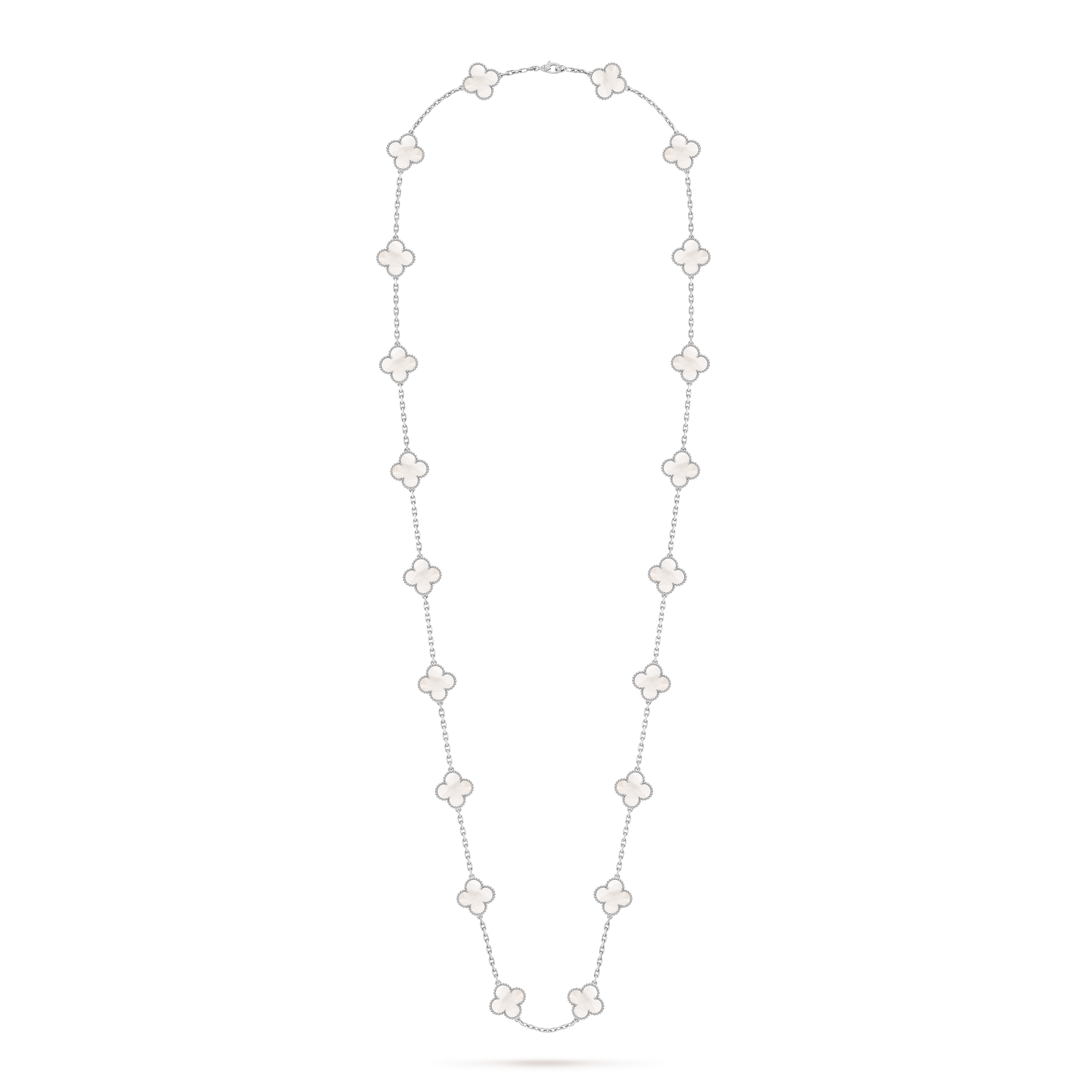 Vintage Alhambra長項鍊,20枚四葉幸運圖騰, 18K白金, 珍珠母貝:  20寶石, Front, Jewelry Long Necklace- Van Cleef & Arpels