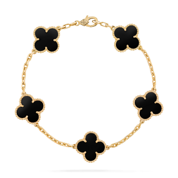 Van Cleef Arpels Necklace Vintage Alhambra Pendant Onyx Black Yellow Gold  18K K1