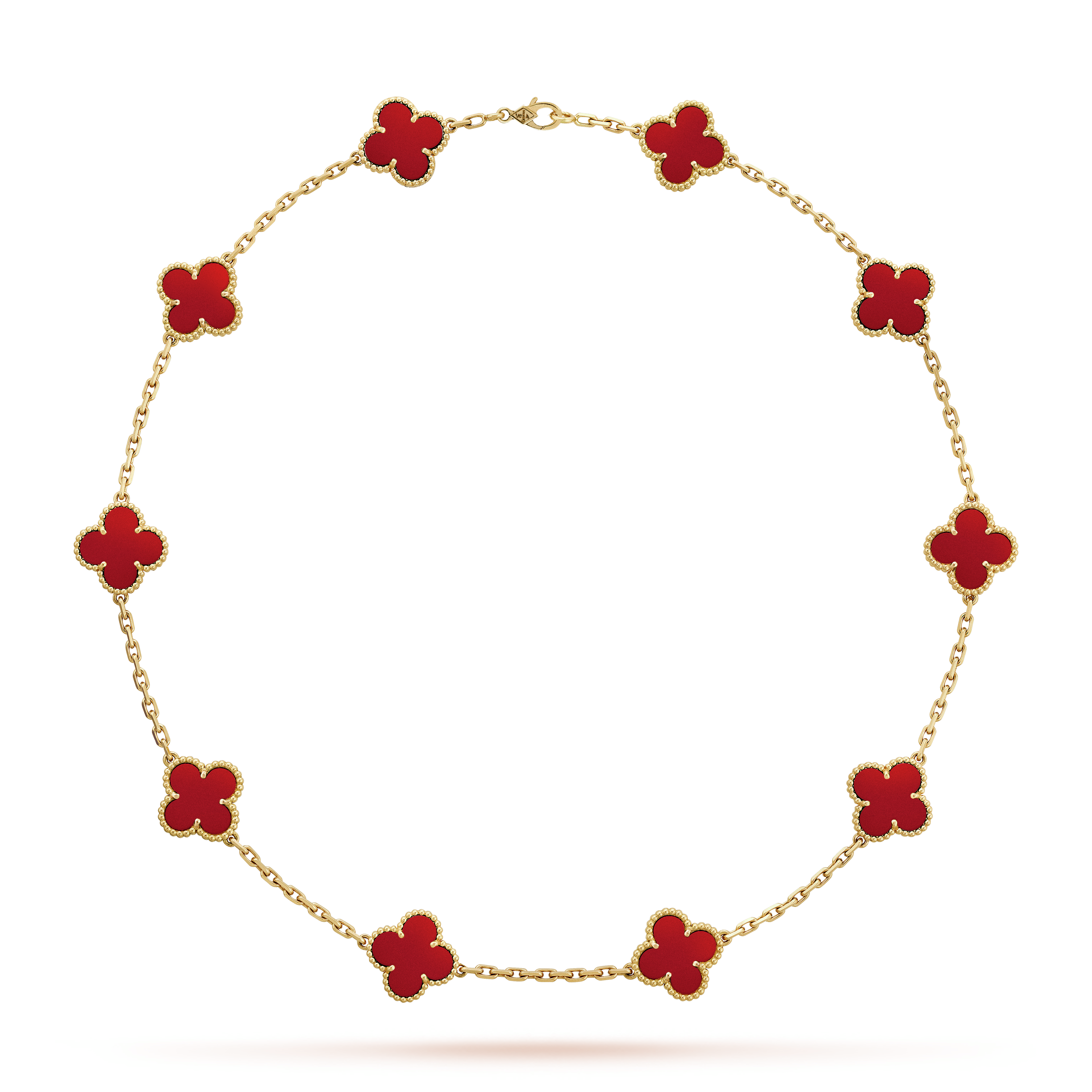 Van Cleef & Arpels Vintage Alhambra 18k Rose Gold 20 Motif Carnelian  Guilloche Necklace