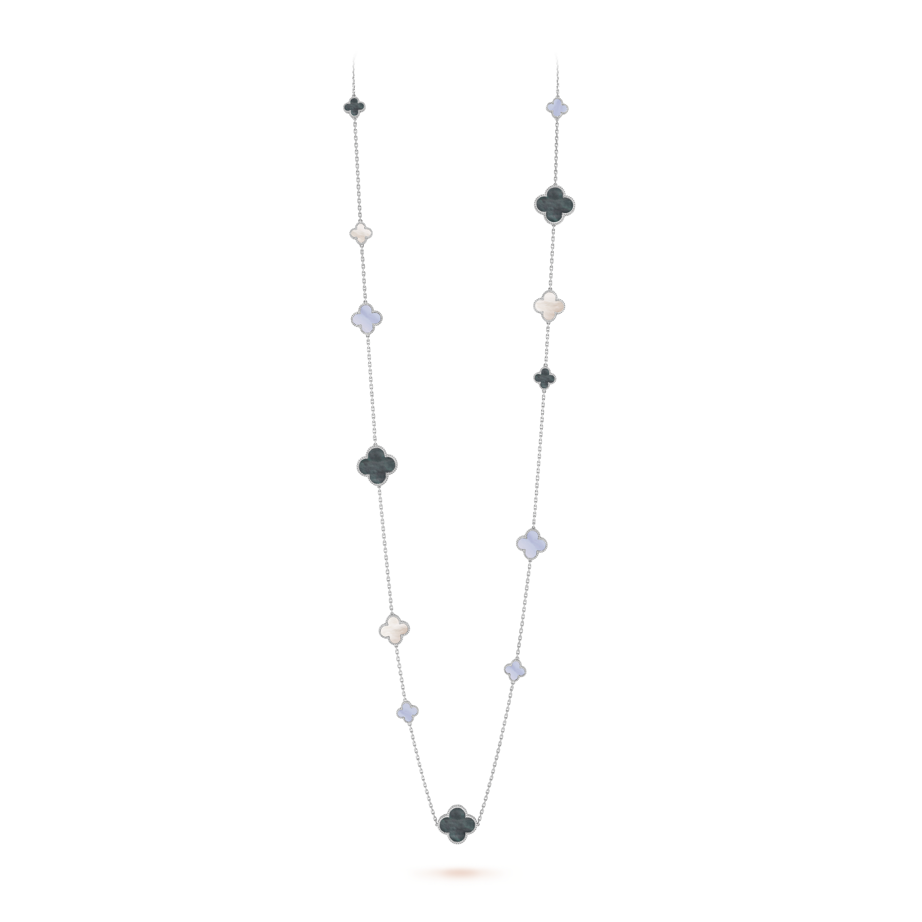 Magic Alhambra necklace, 6 motifs 18K white gold, Chalcedony