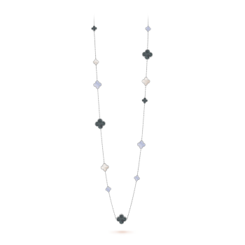 Magic Alhambra bracelet, 5 motifs 18K white gold, Chalcedony 