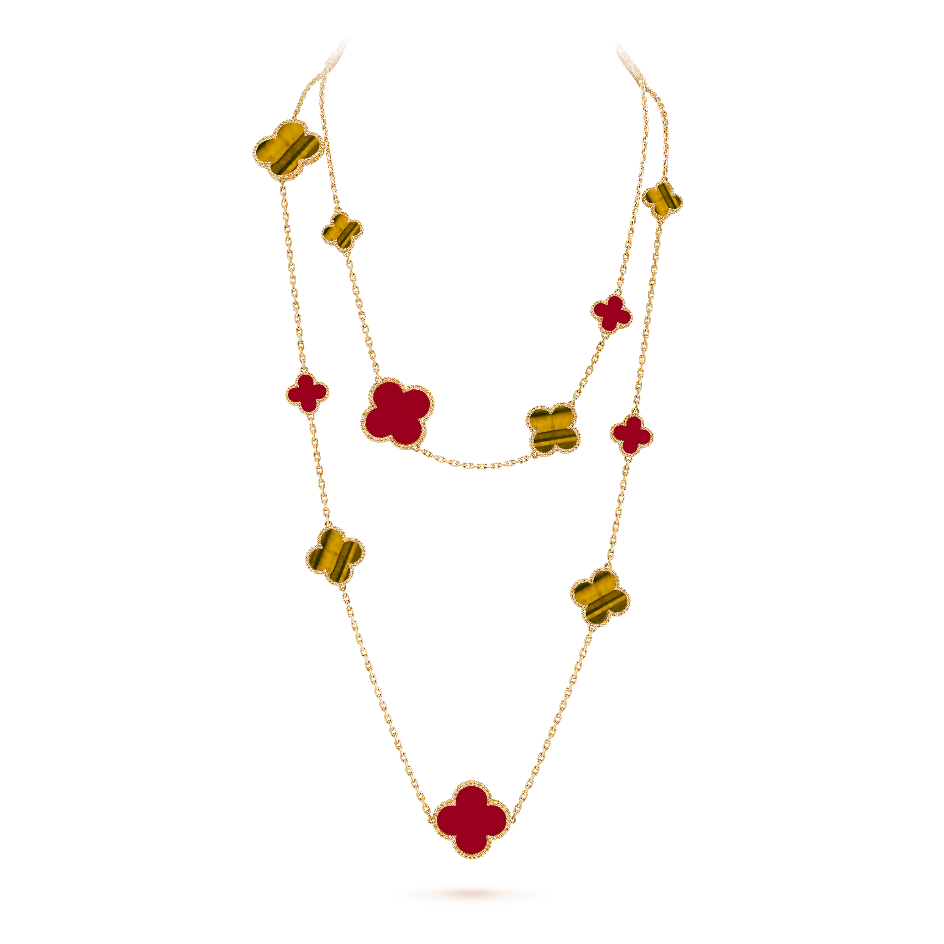 18k yellow gold Van Cleef & Arpels Vintage Alhambra tiger eye 20 motif  necklace