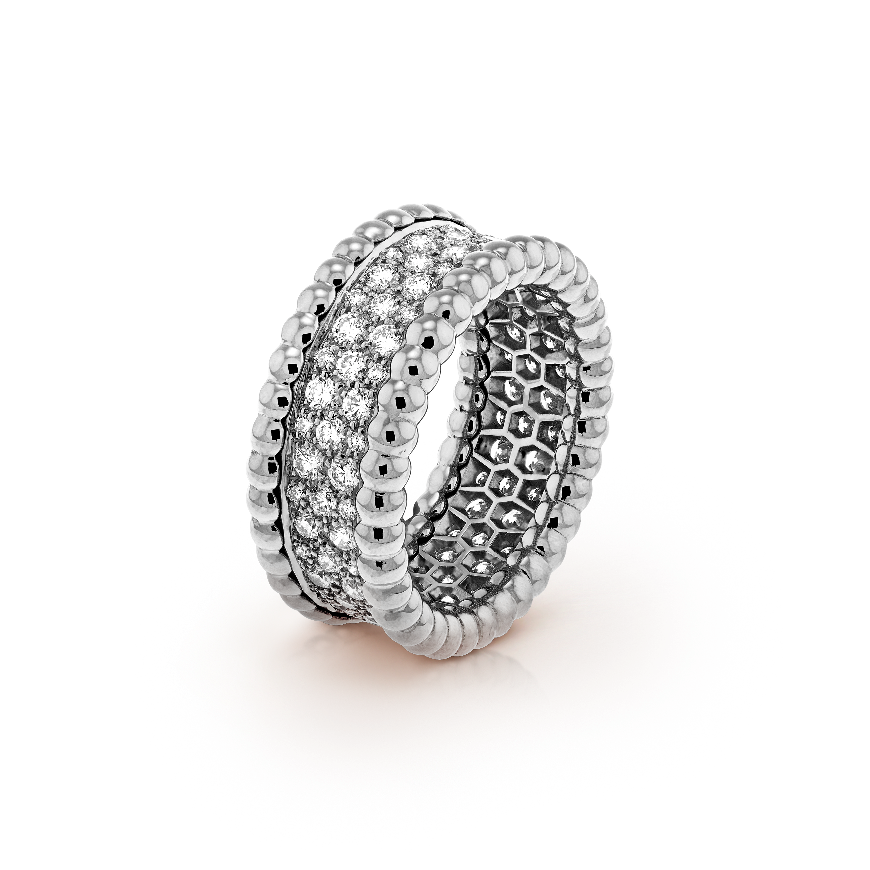 Perlée diamonds ring, 3 rows 18K rose gold, Diamond - Van Cleef & Arpels