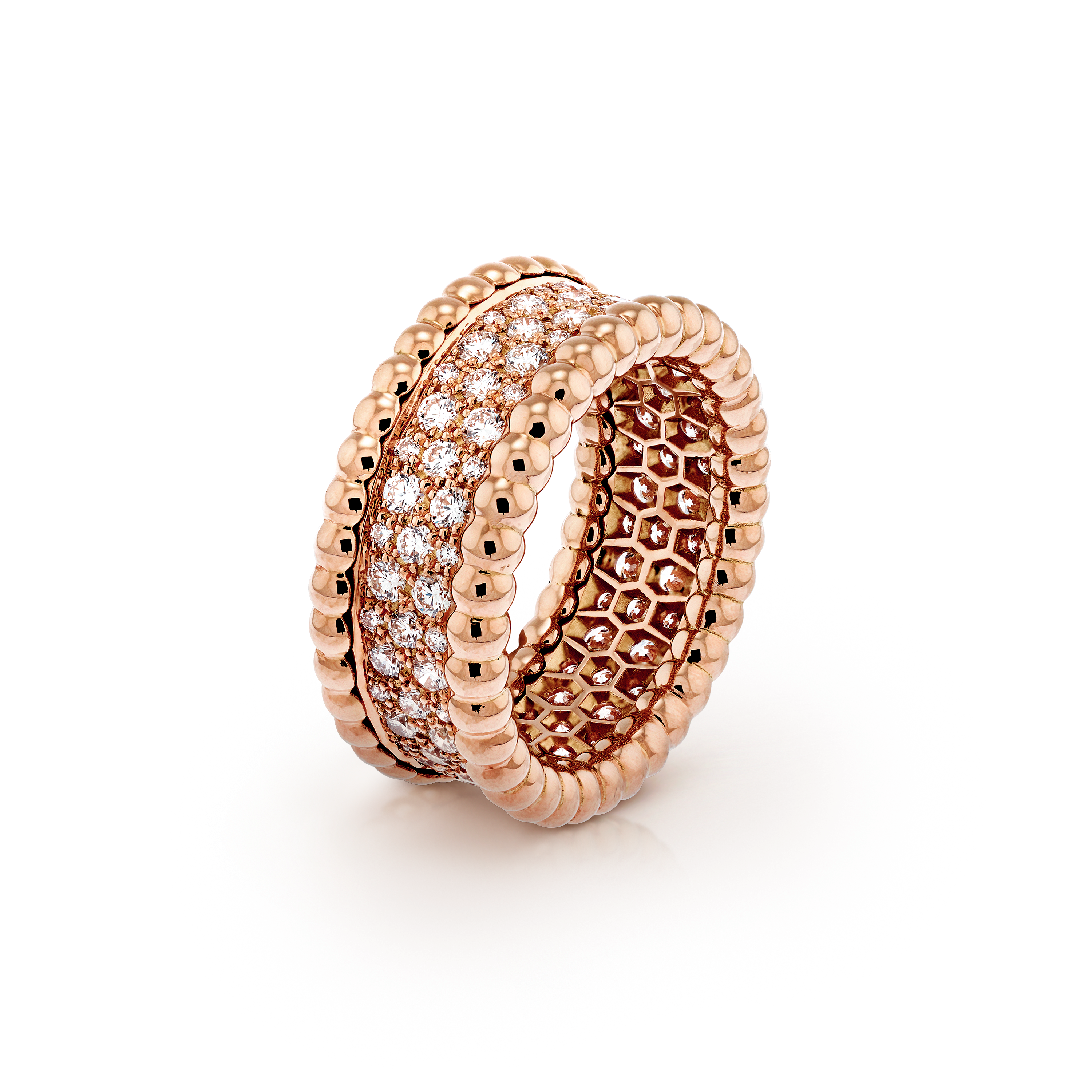 Perlée diamonds ring, 3 rows 18K yellow gold, Diamond - Van Cleef