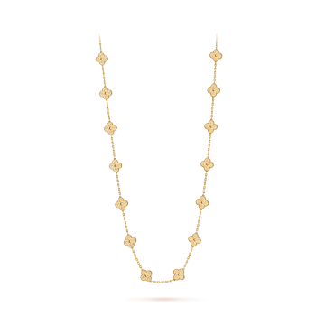 VAN CLEEF & ARPELS 18K Yellow Gold 10 Motifs Guilloche Vintage Alhambra  Necklace 1022112