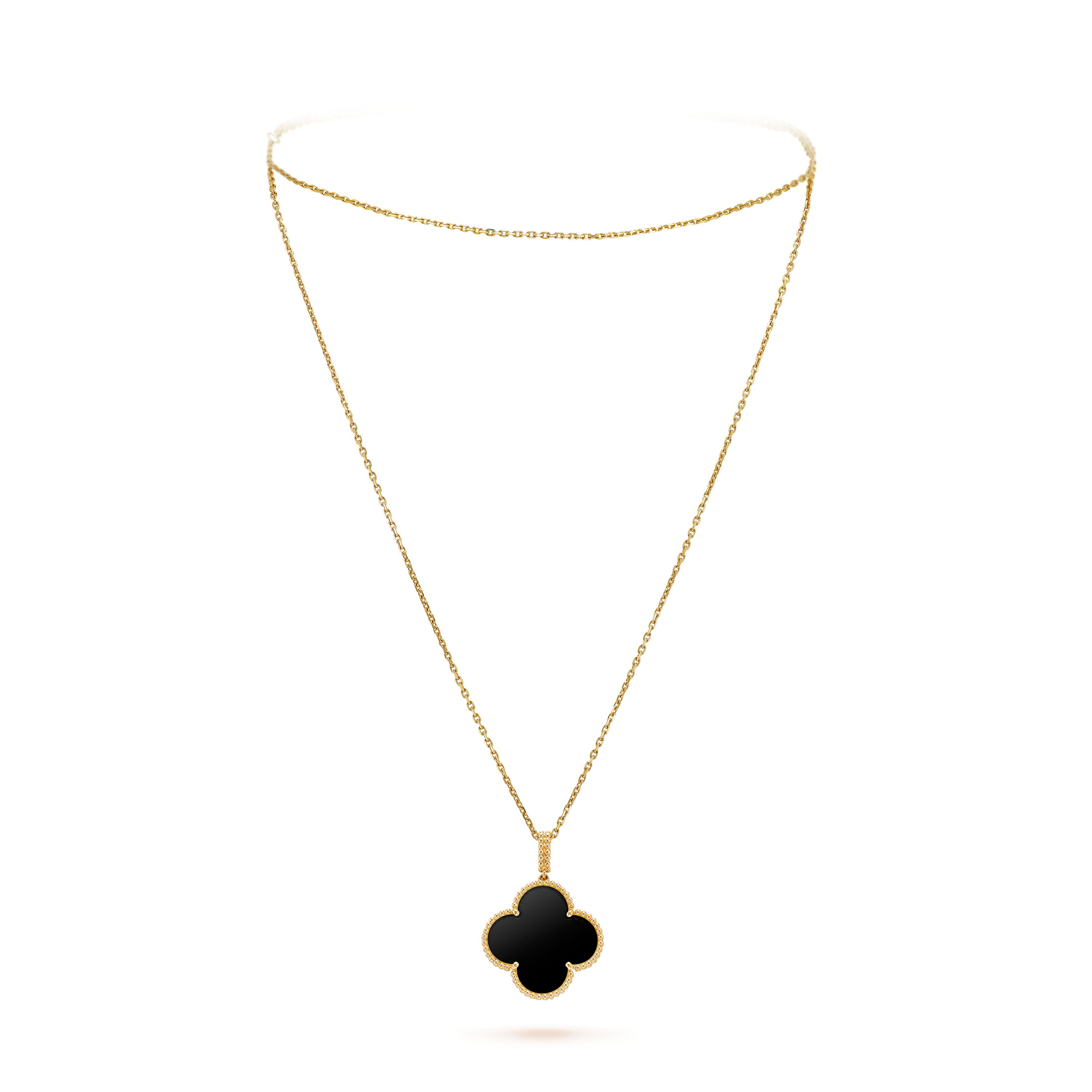 Magic Alhambra long necklace, 1 motif 18K yellow gold, Onyx - Van