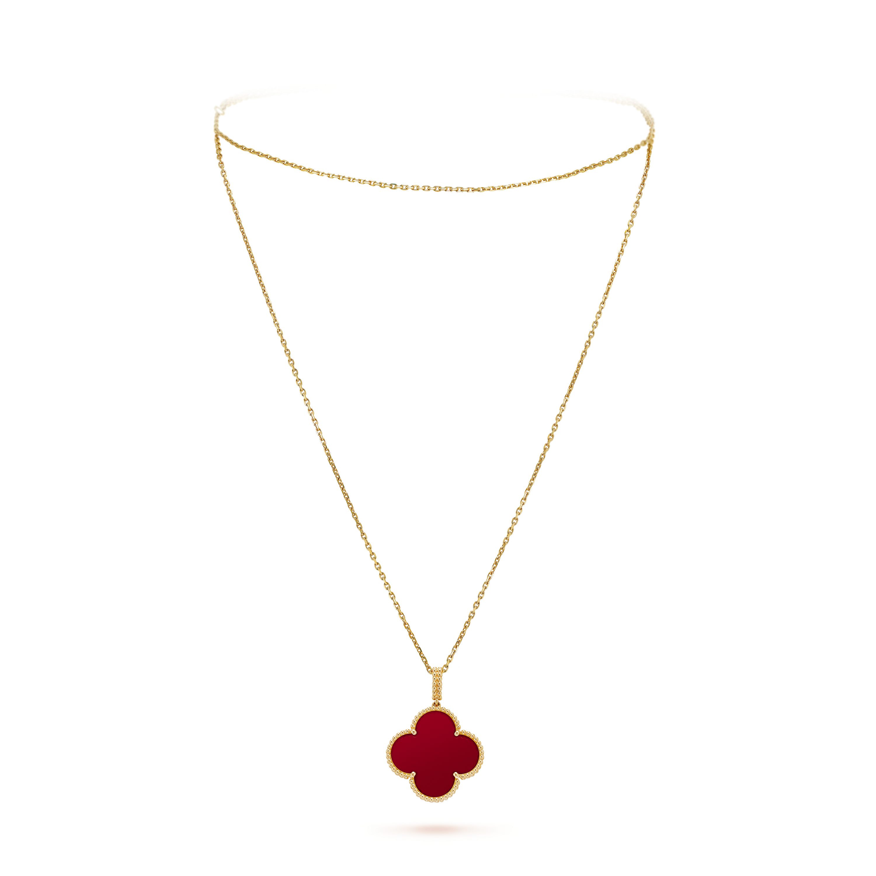 Magic Alhambra long necklace, 1 motif 18K yellow gold, Carnelian - Van  Cleef & Arpels