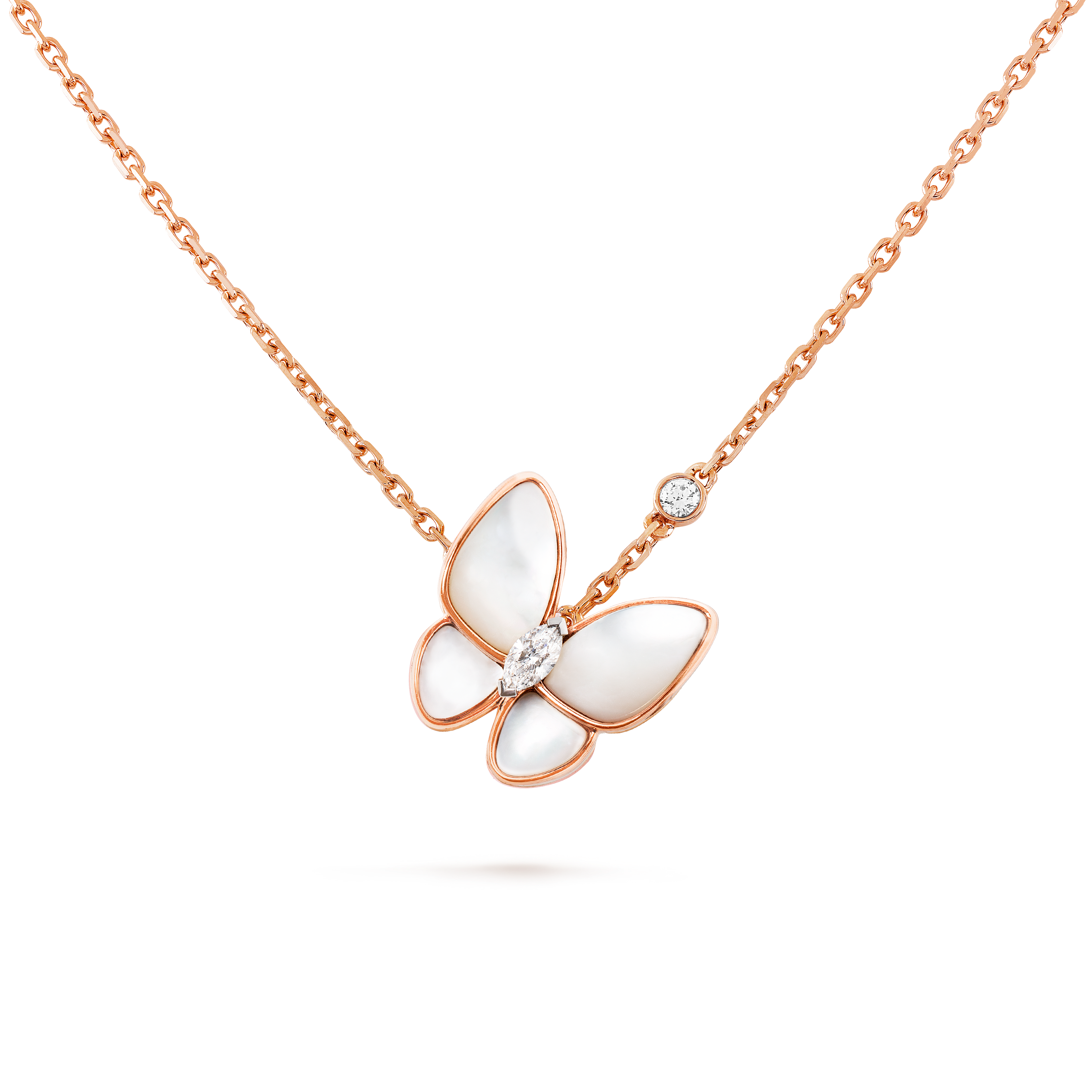 Two Butterfly pendant 18K rose gold, Diamond, Sapphire - Van Cleef