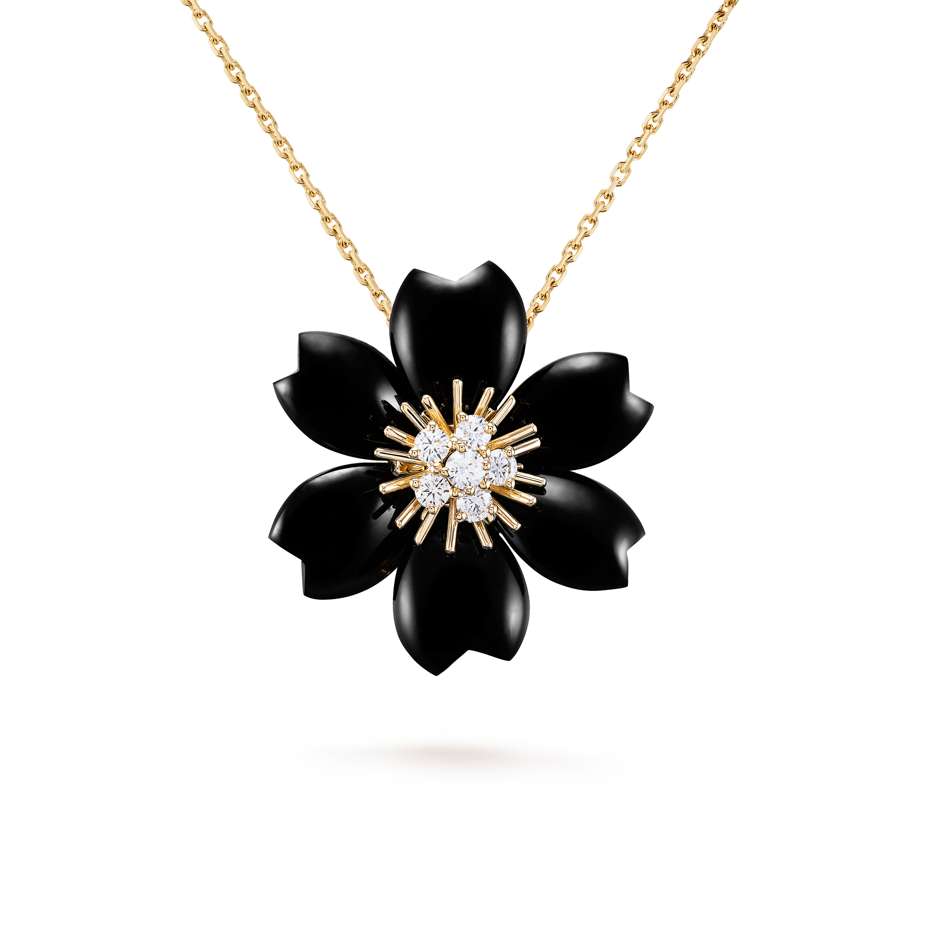 Ever Blossom Necklace, Yellow Gold, Onyx & Diamonds - Jewelry