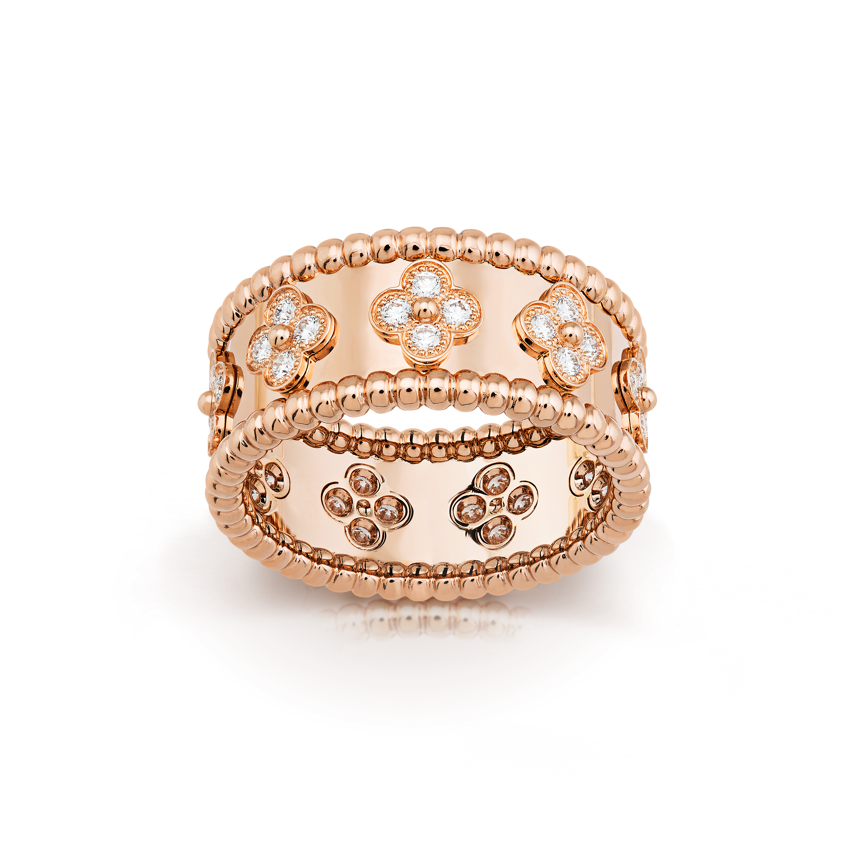 Van Cleef & Arpels Bracelet, Rose Gold & Diamond Clovers - Perlee