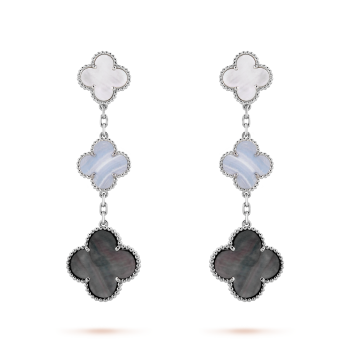 Van Cleef & Arpels Magic Alhambra Earrings, 2 Motifs Yellow Gold, Grey  Mother of Pearl – Coral Jewelry