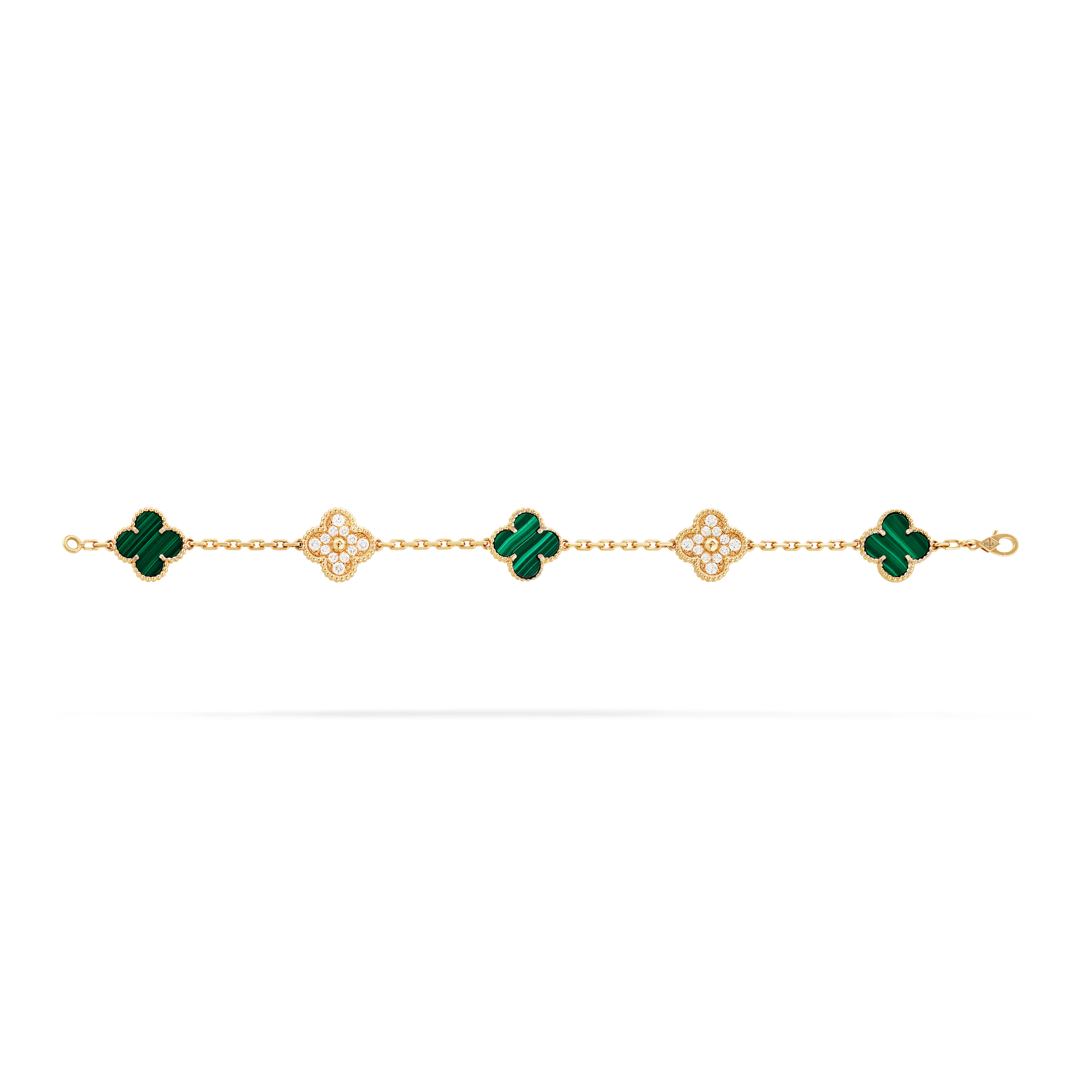 Vintage Alhambra bracelet, 5 motifs 18K yellow gold, Malachite - Van Cleef  & Arpels