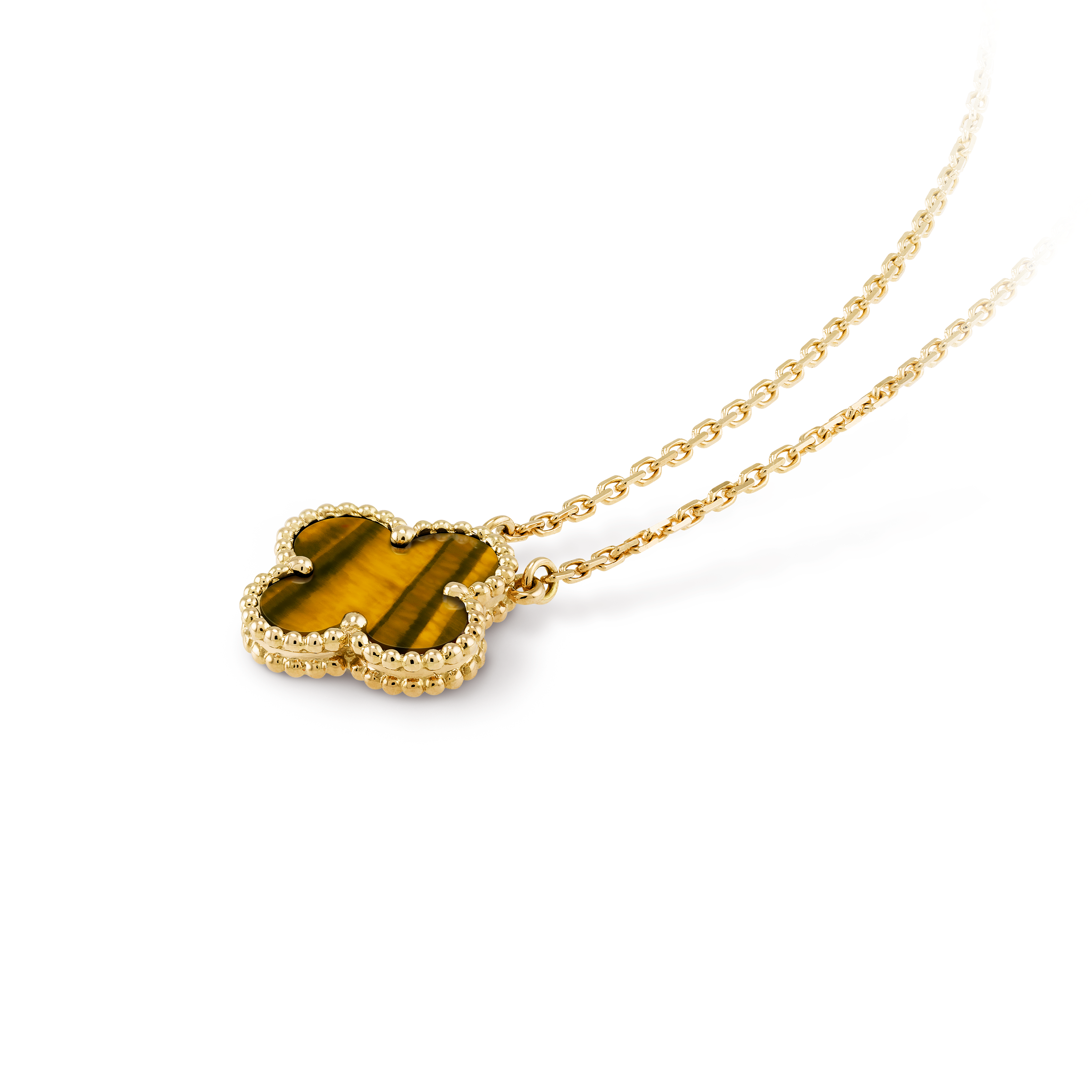 Van Cleef & Arpels Tiger's Eye & 18K Gold Vintage Alhambra Pendant Nec