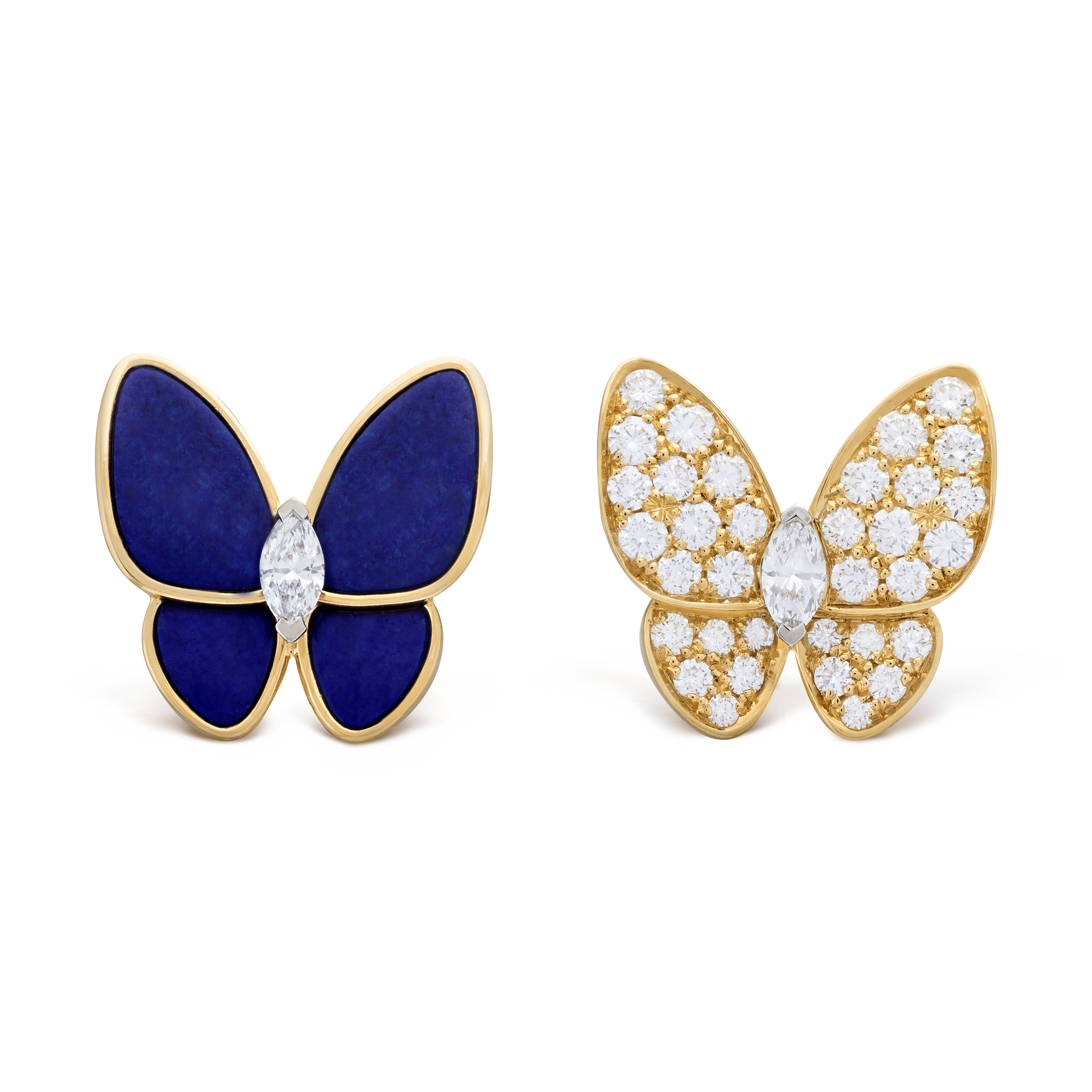 Two Butterfly earrings 18K rose gold, Diamond, Mother-of-pearl - Van Cleef  & Arpels