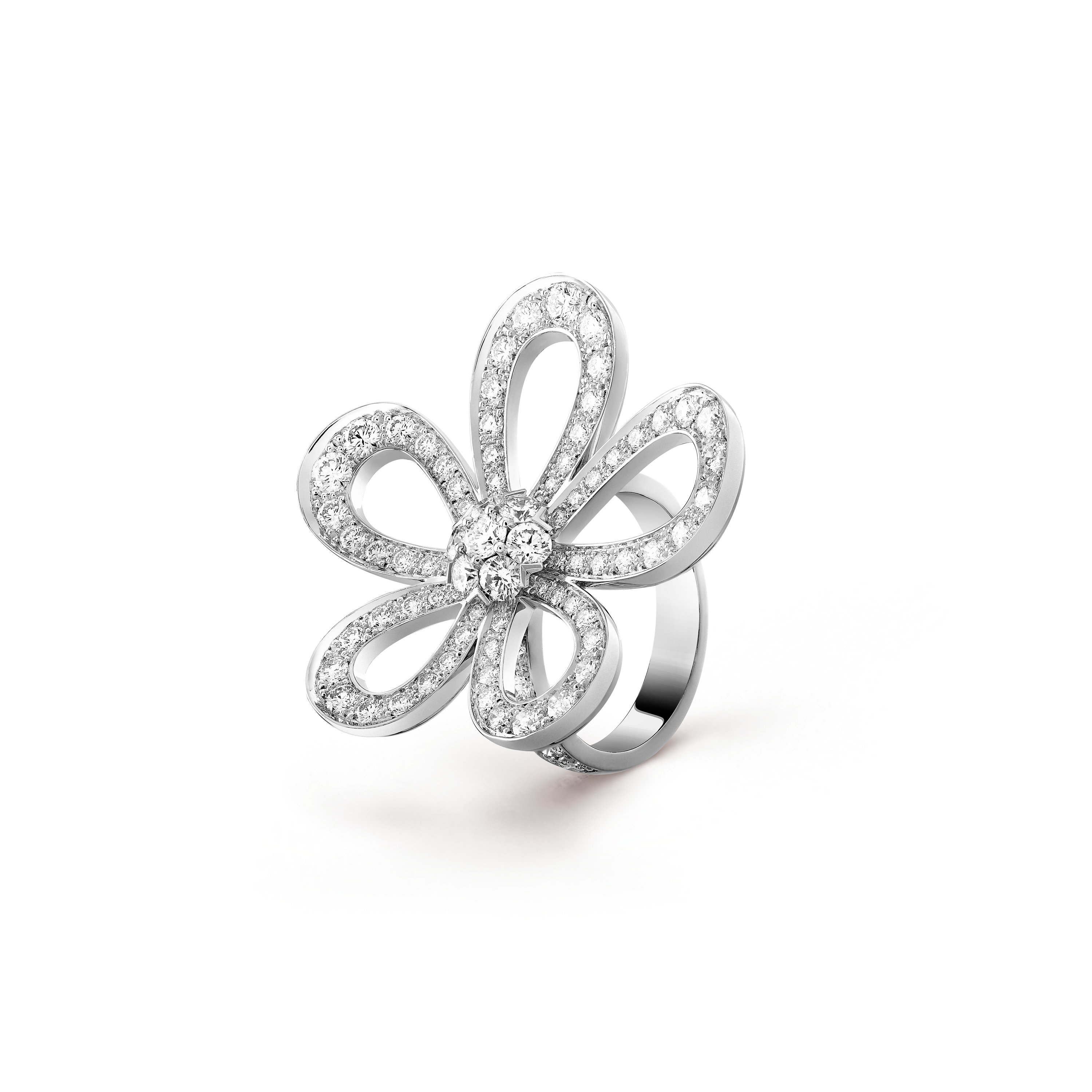 Flowerlace ring, 18K white gold, Diamond:  88 stones,  2.81 carats, Three Fourth, High Jewelry Ring - Van Cleef & Arpels