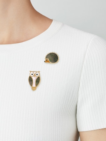 Lucky Animals Owl clip, Onyx:2 stones, FRONT, Jewelry Clip