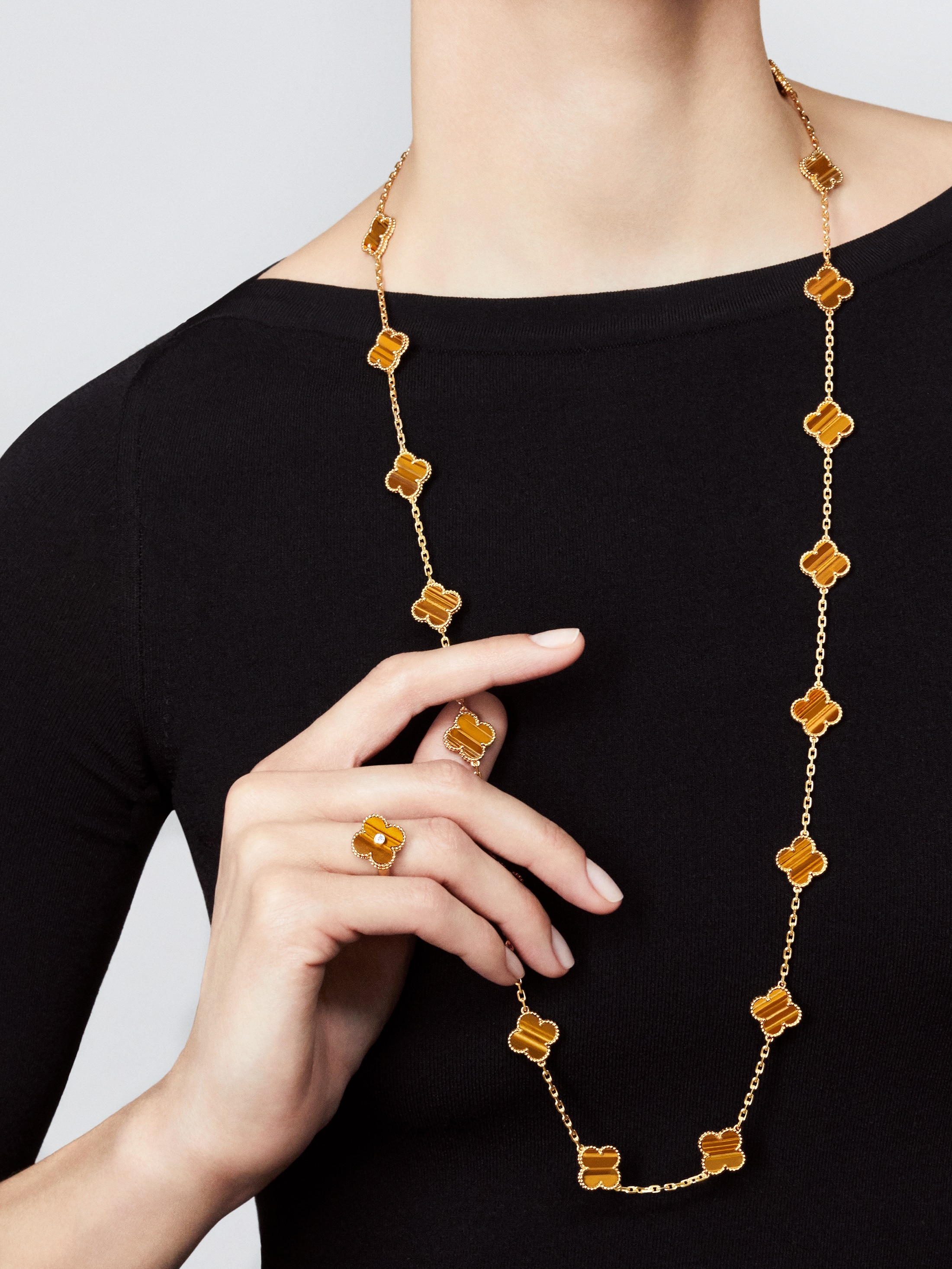 Van Cleef and Arpels Yellow Gold Lucky Alhambra Long Necklace