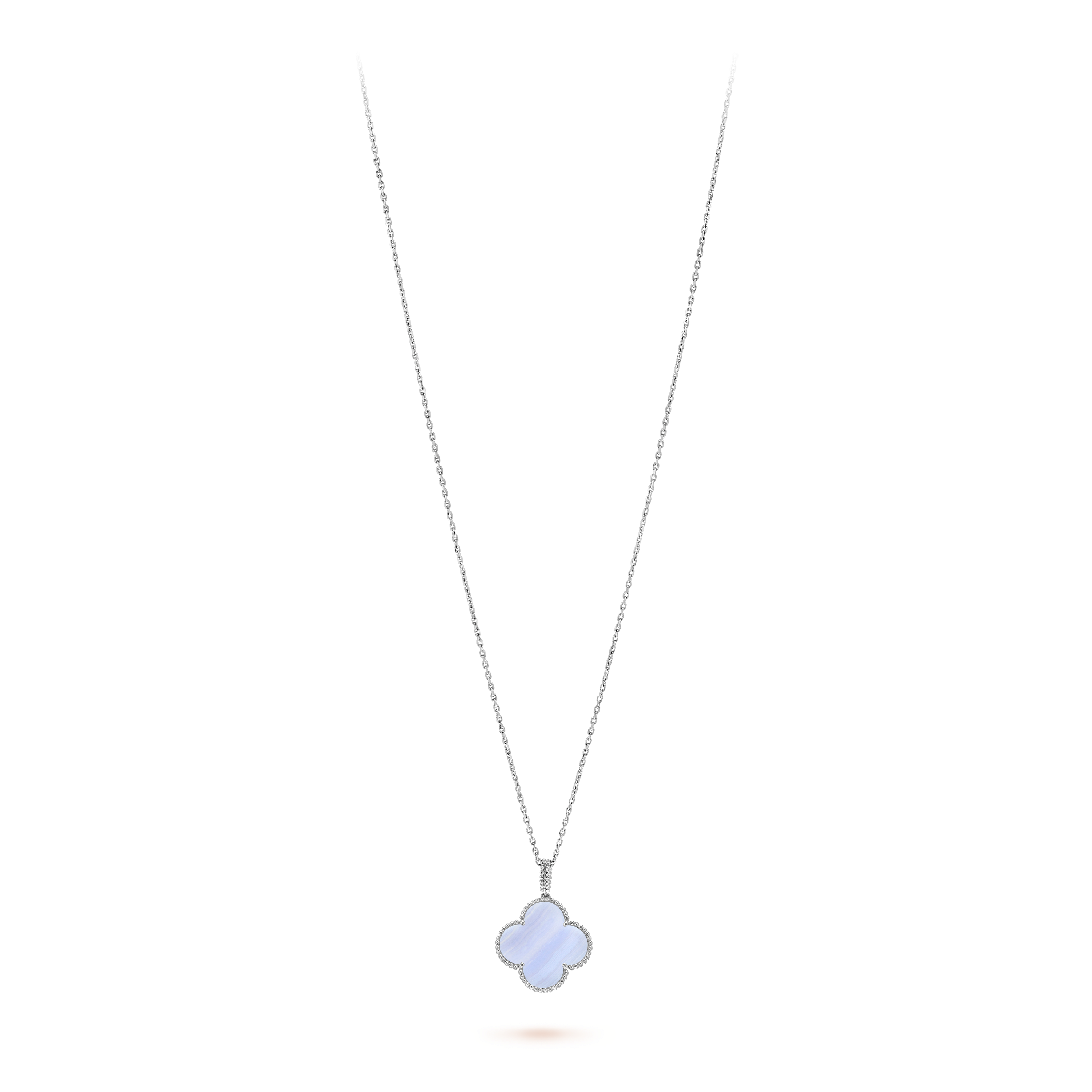 Magic Alhambra necklace, 6 motifs 18K white gold, Chalcedony