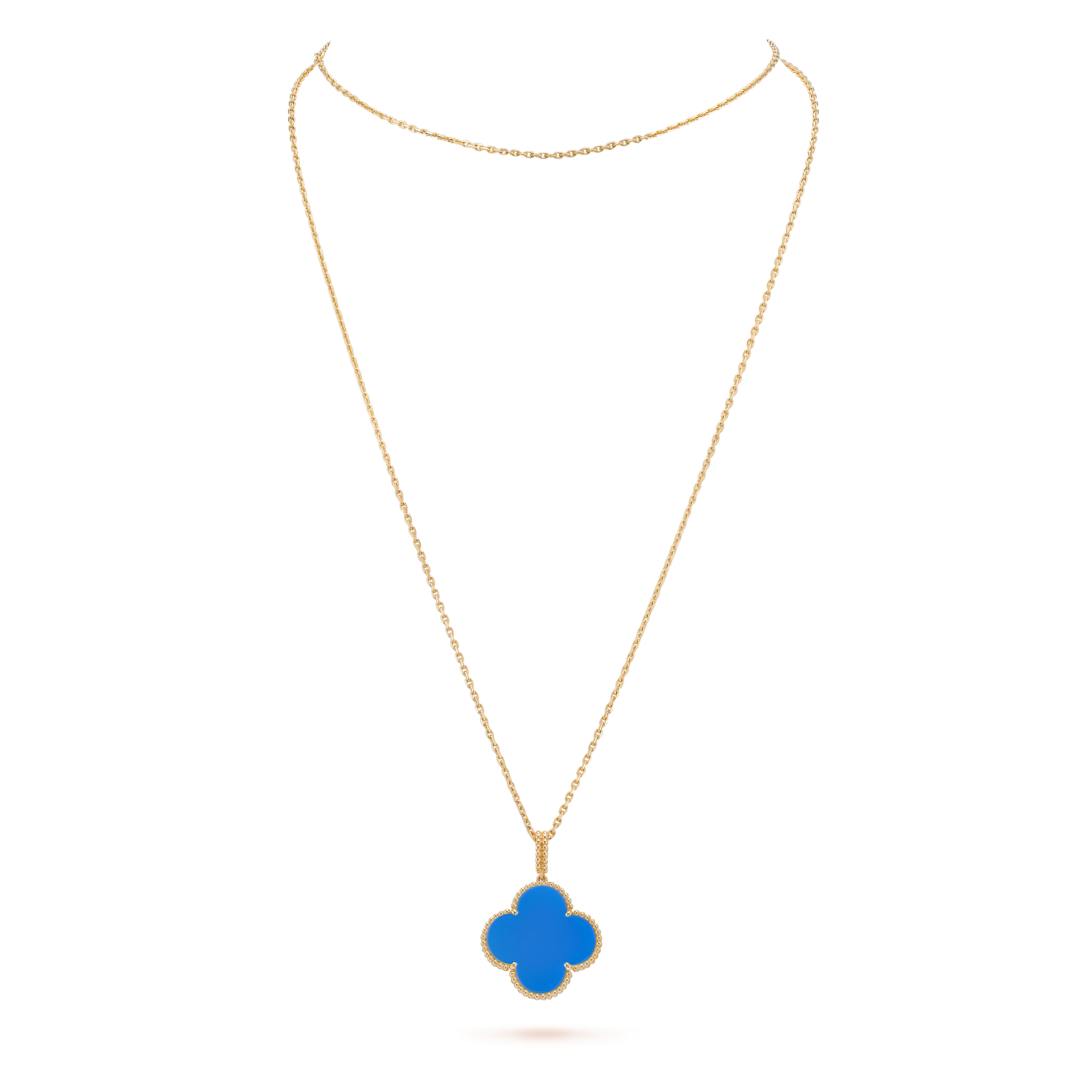 Van Cleef & Arpels 18K Yellow Gold 1 Motifs Blue Agate Magic Alhambra  Pendant Long Necklace VCARP6LA00