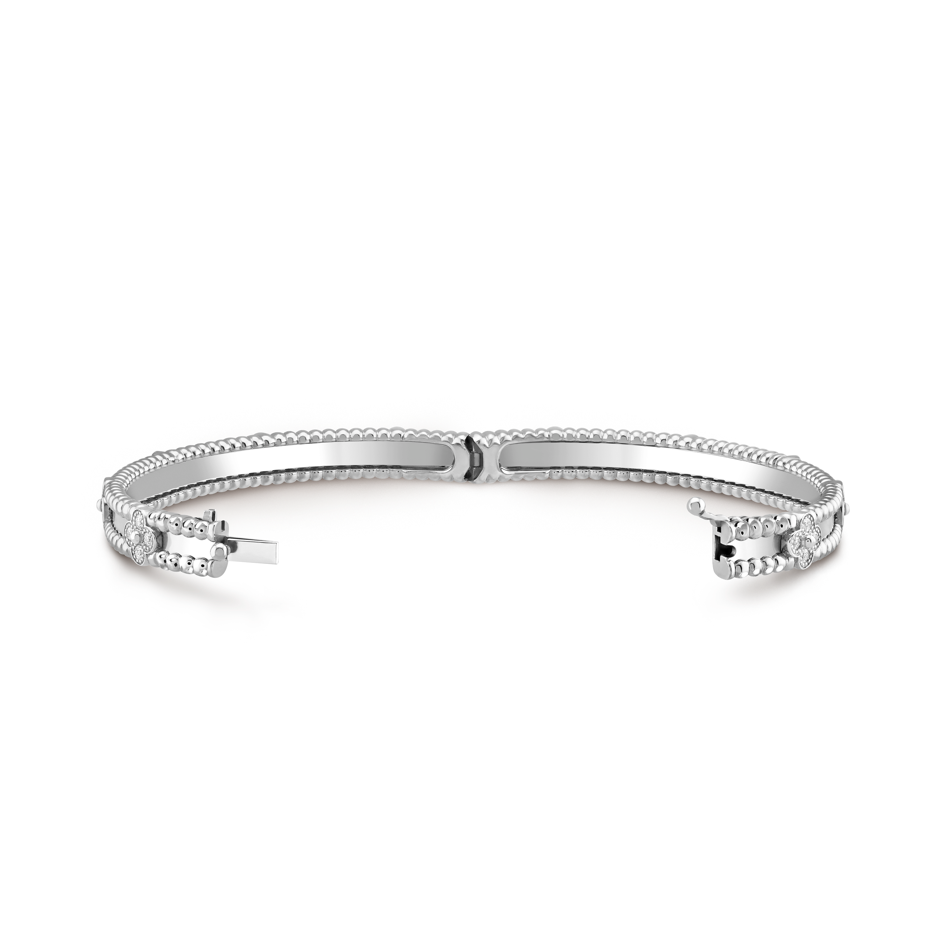 BRACELET OR BLANC TRÈFLE SERTIS DIAMANTS BLANCS