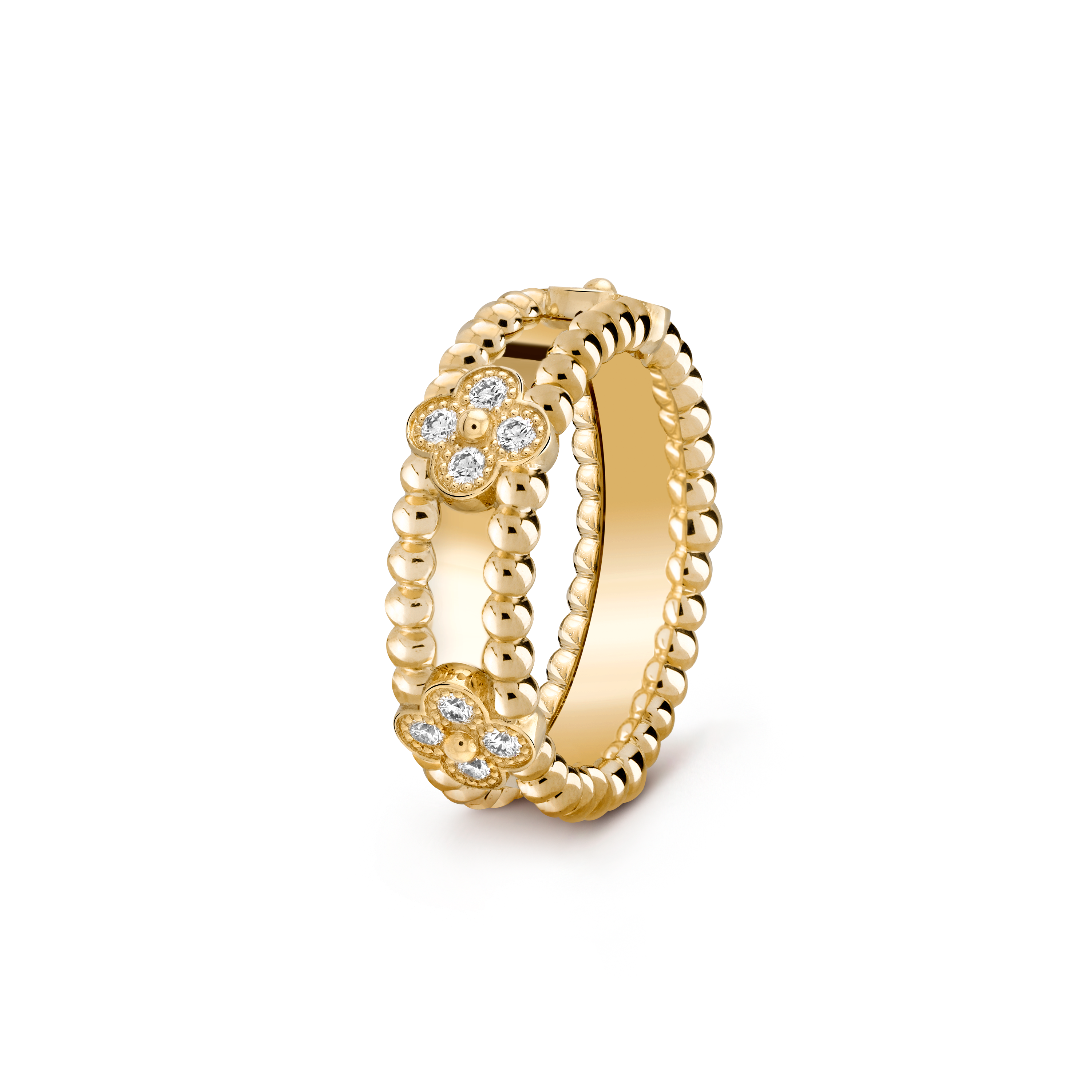 Perlée sweet clovers ring 18K yellow gold, Diamond - Van Cleef & Arpels