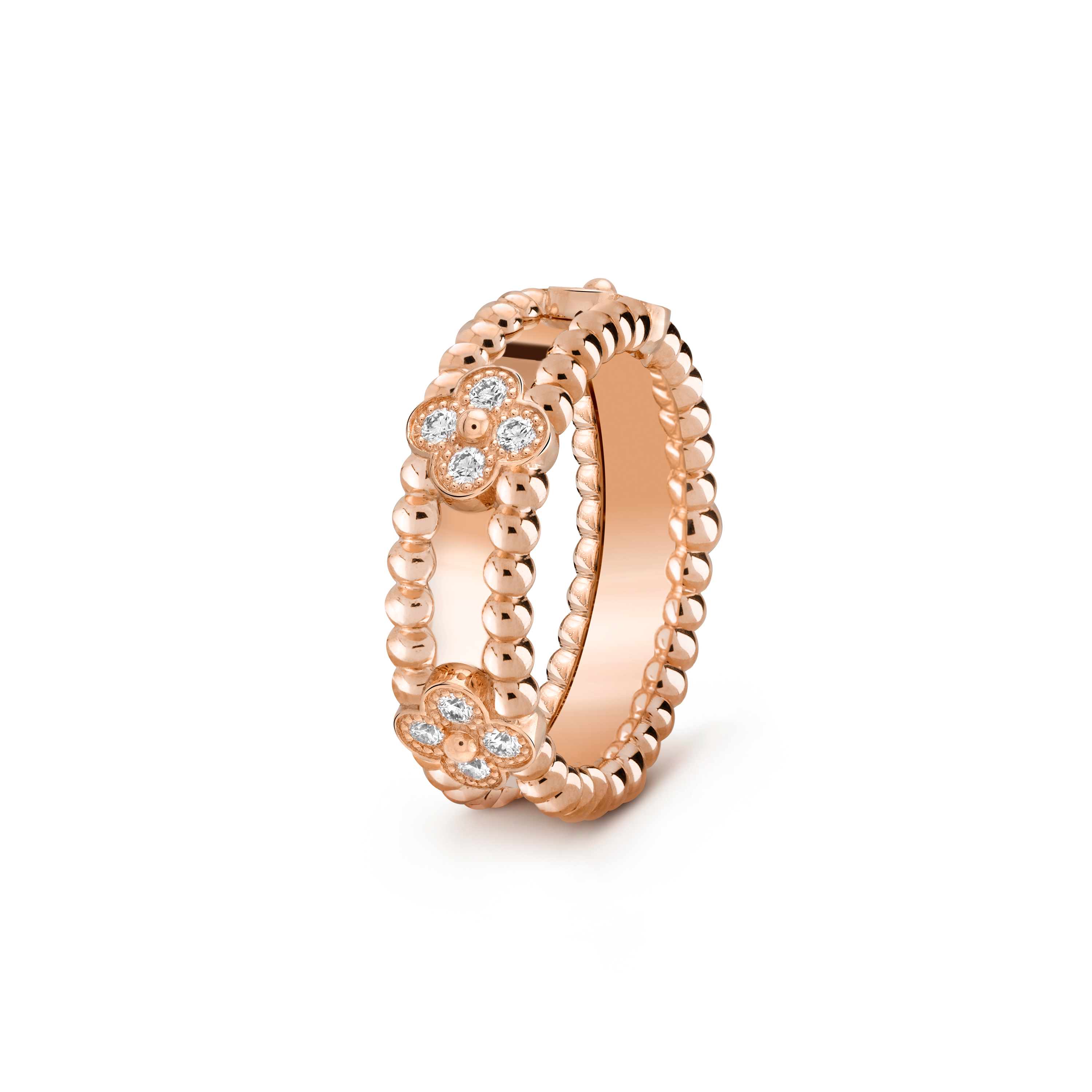 Van Cleef & Arpels Perlée Clover Diamonds 18k Rose Gold Ring Size