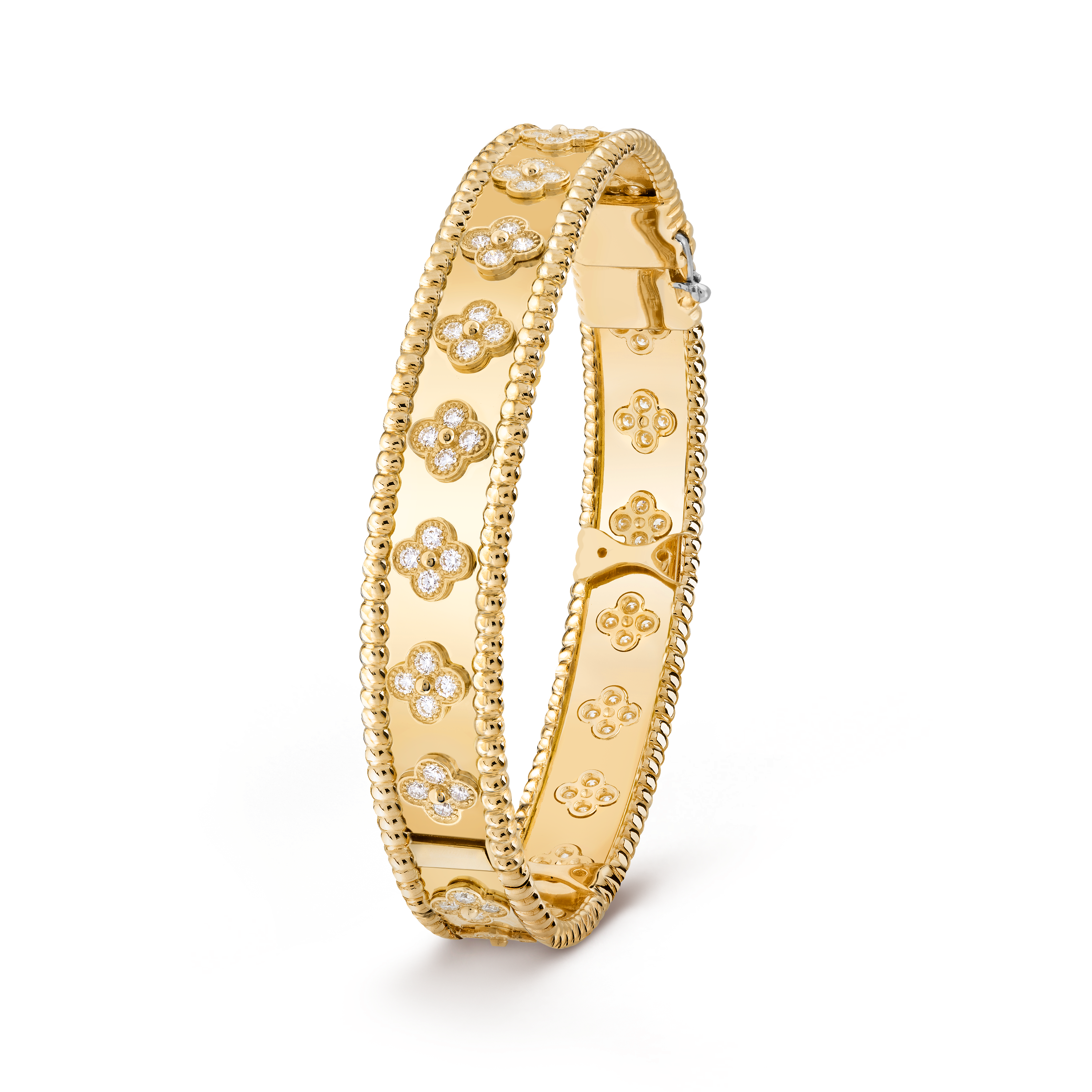 Perlée clovers bracelet, large model 18K yellow gold, Diamond - Van Cleef &  Arpels