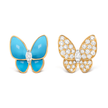 Two Butterfly earrings 18K yellow gold, Diamond, Lapis Lazuli