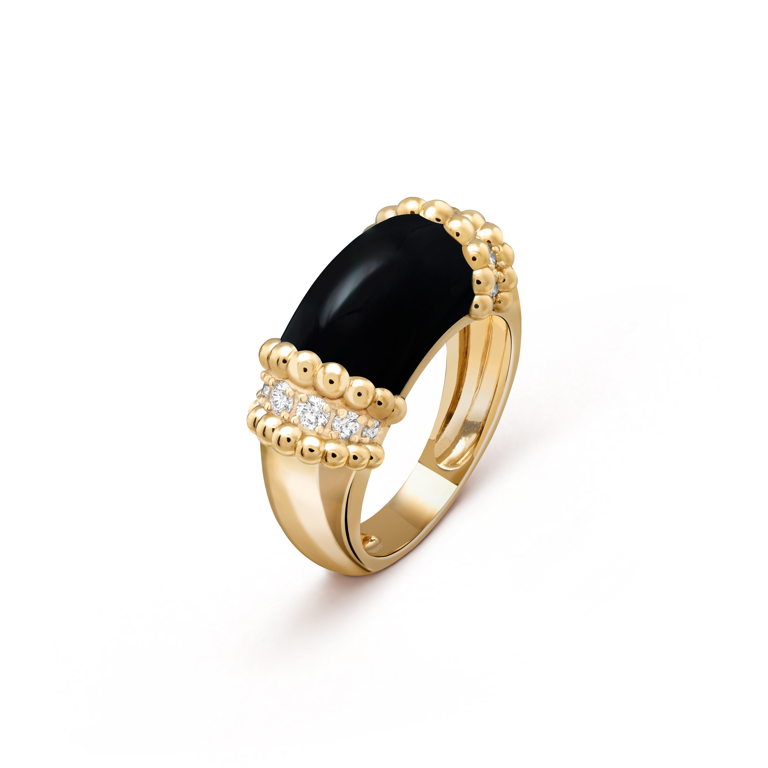 Perlée couleurs ring 18K yellow gold, Diamond, Onyx - Van Cleef & Arpels