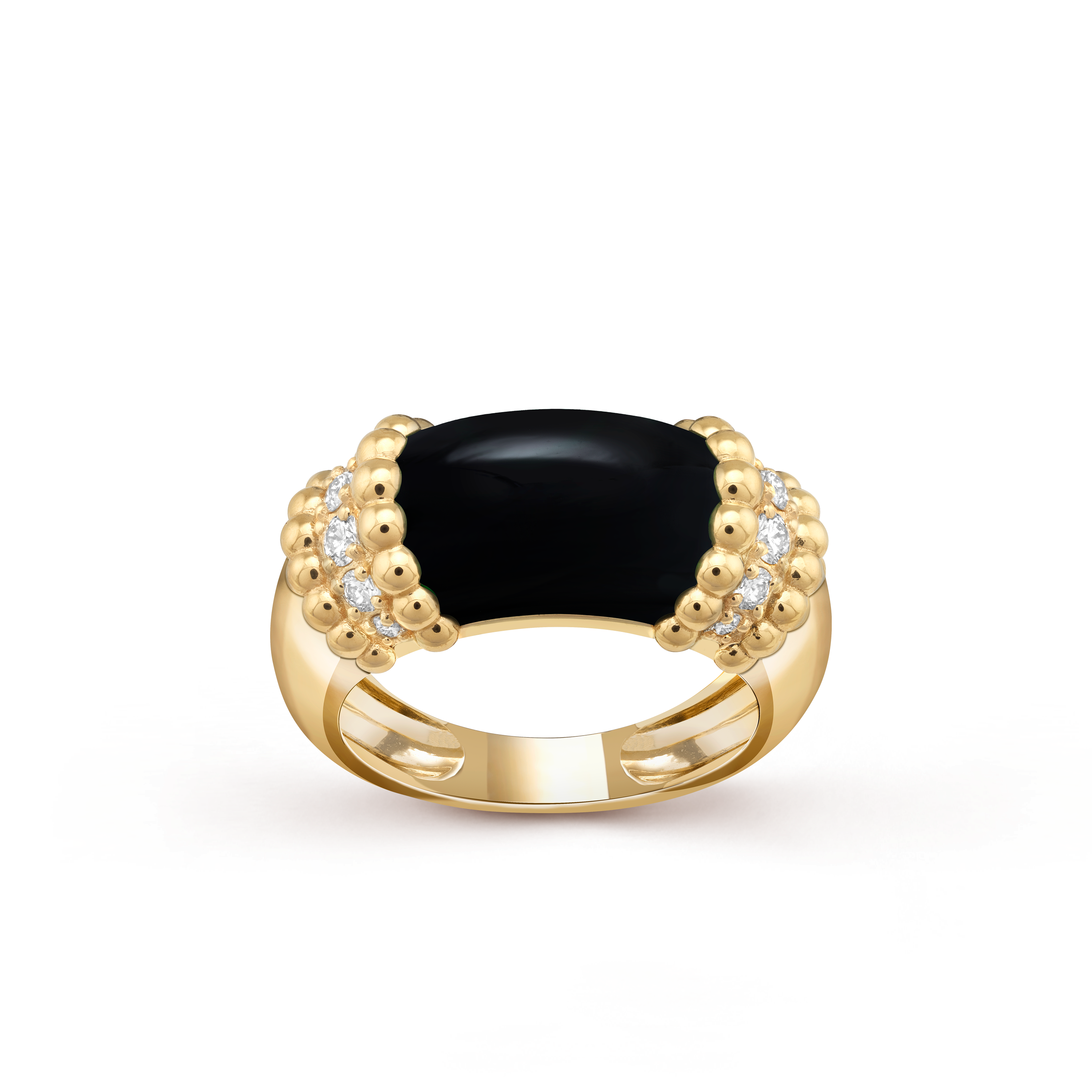 Color Blossom Ring, Yellow Gold, White Gold, Onyx And Diamonds