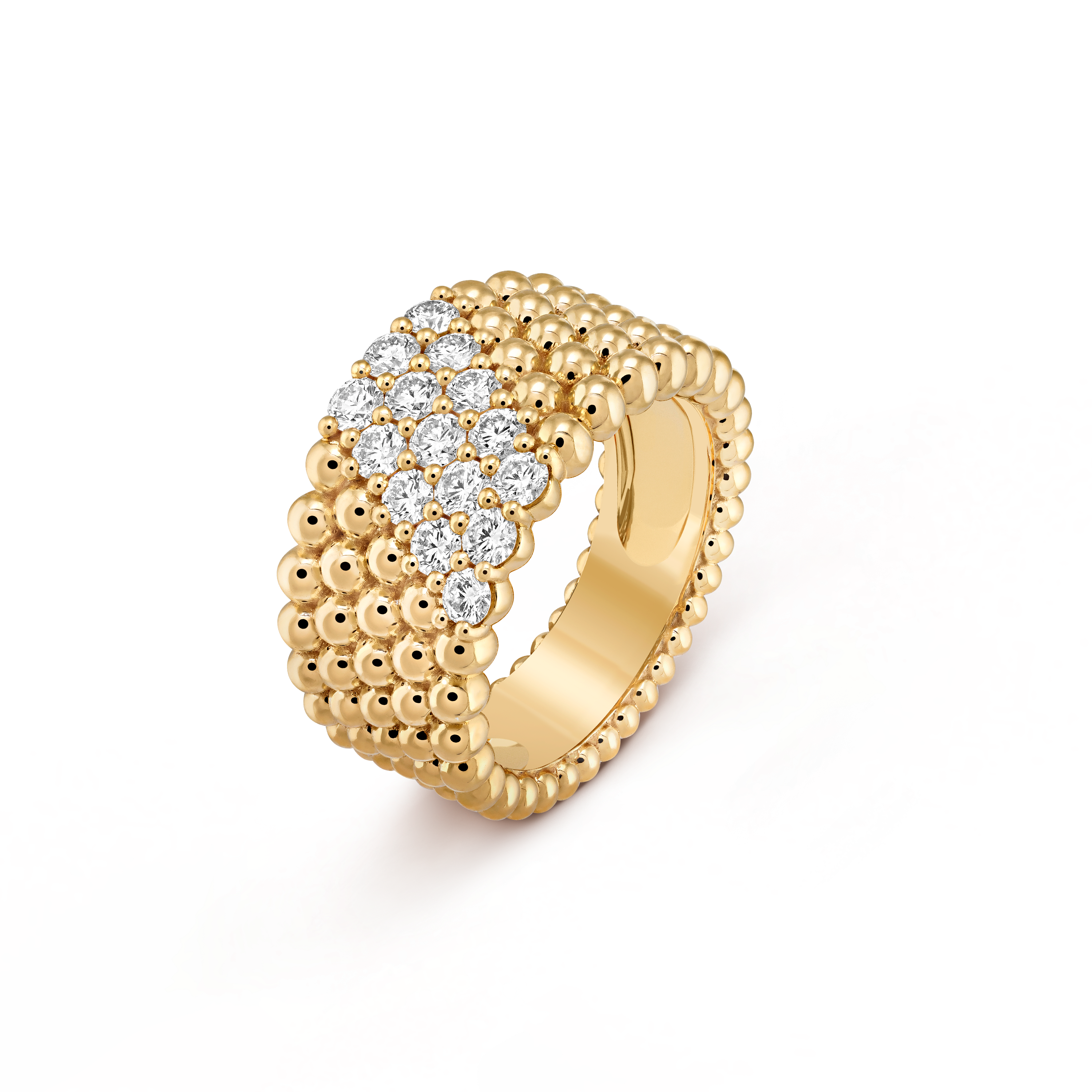 Perlée diamonds ring, 5 rows 18K yellow gold, Diamond - Van Cleef