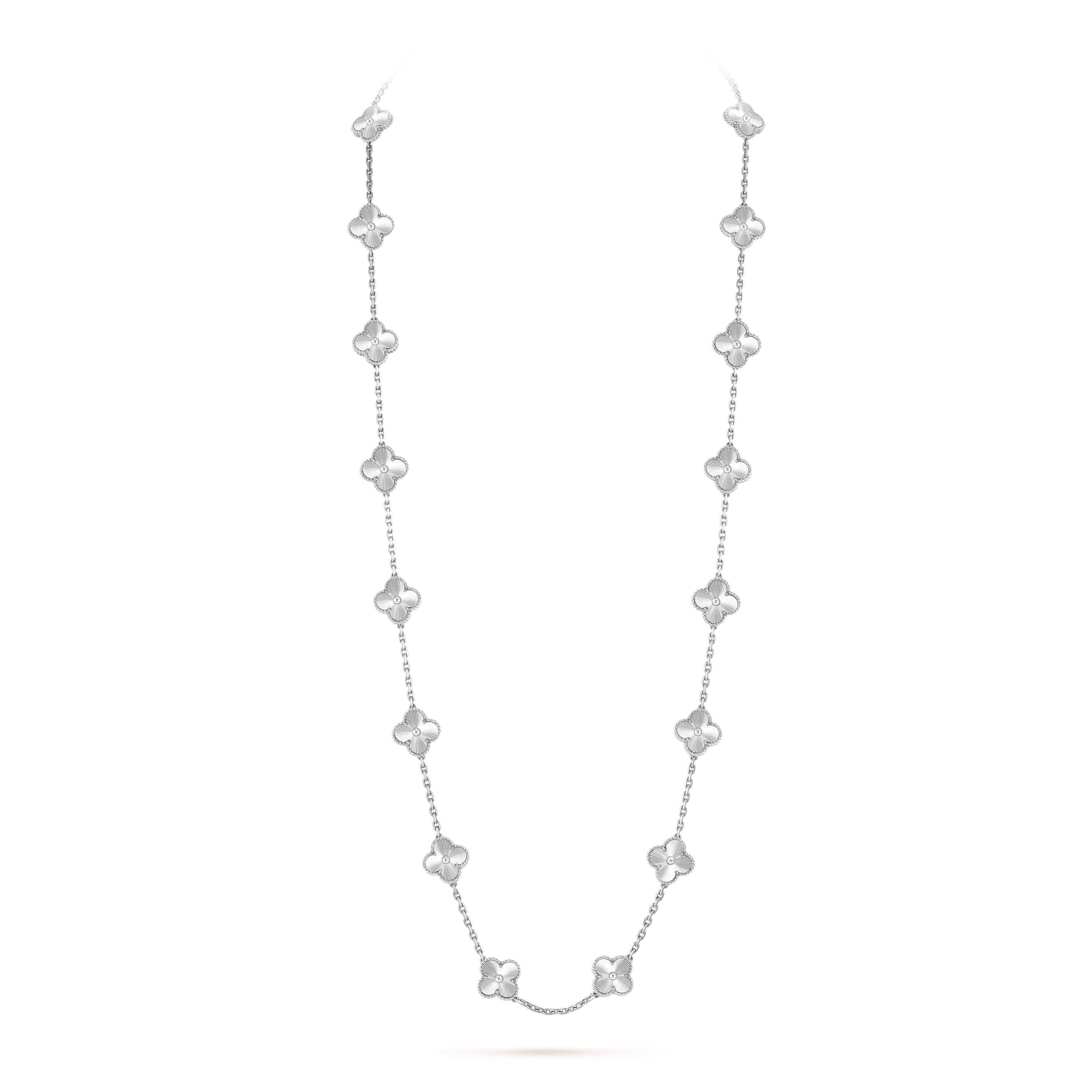 Vintage Alhambra long necklace, 20 motifs 18K white gold - Van Cleef &  Arpels