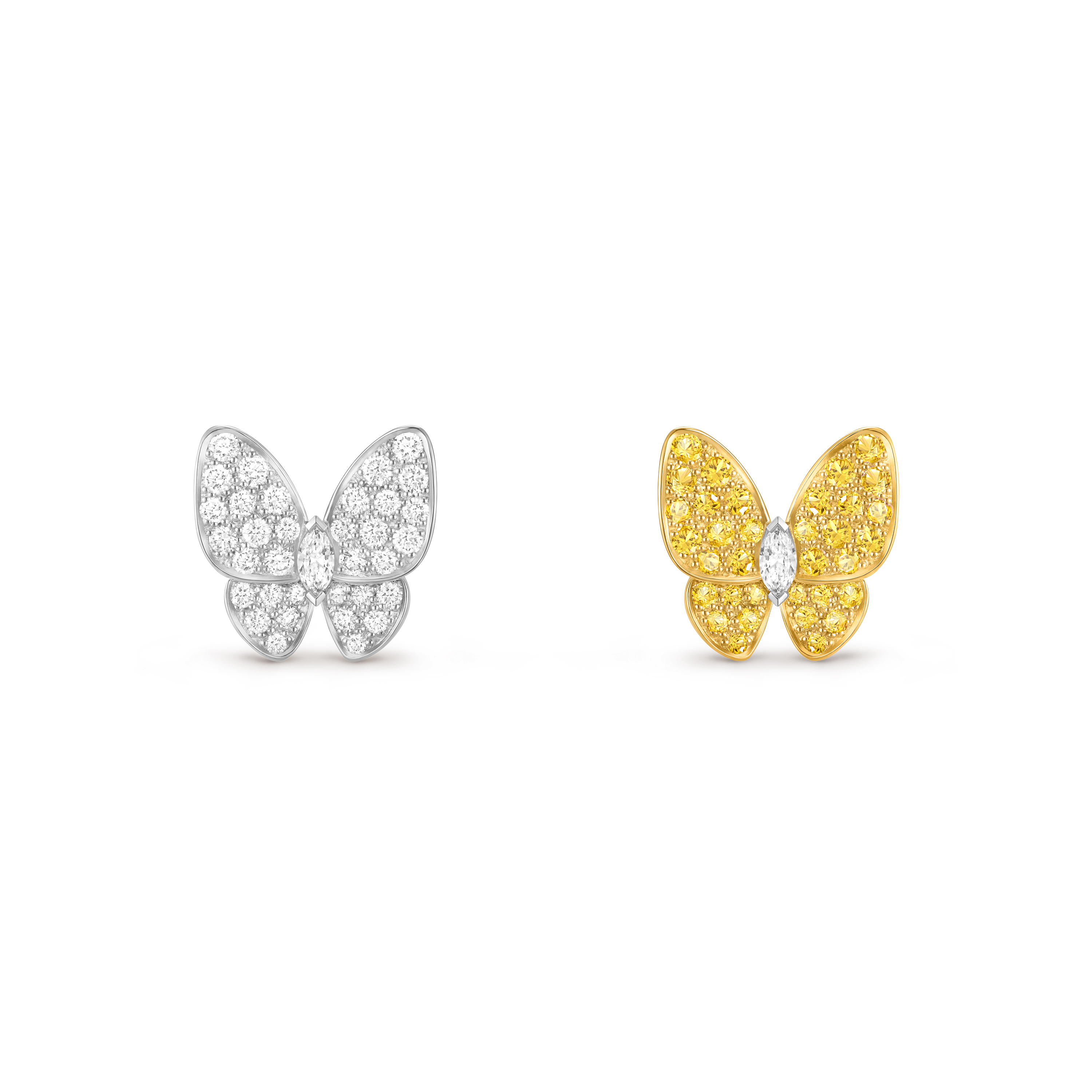 Two Butterfly耳環, 18K黃金, 18K白金, 藍寶石:  34顆寶石,  0.88克拉, 鑽石:  36顆寶石,  0.99克拉, Front, Jewelry Earrings- Van Cleef & Arpels