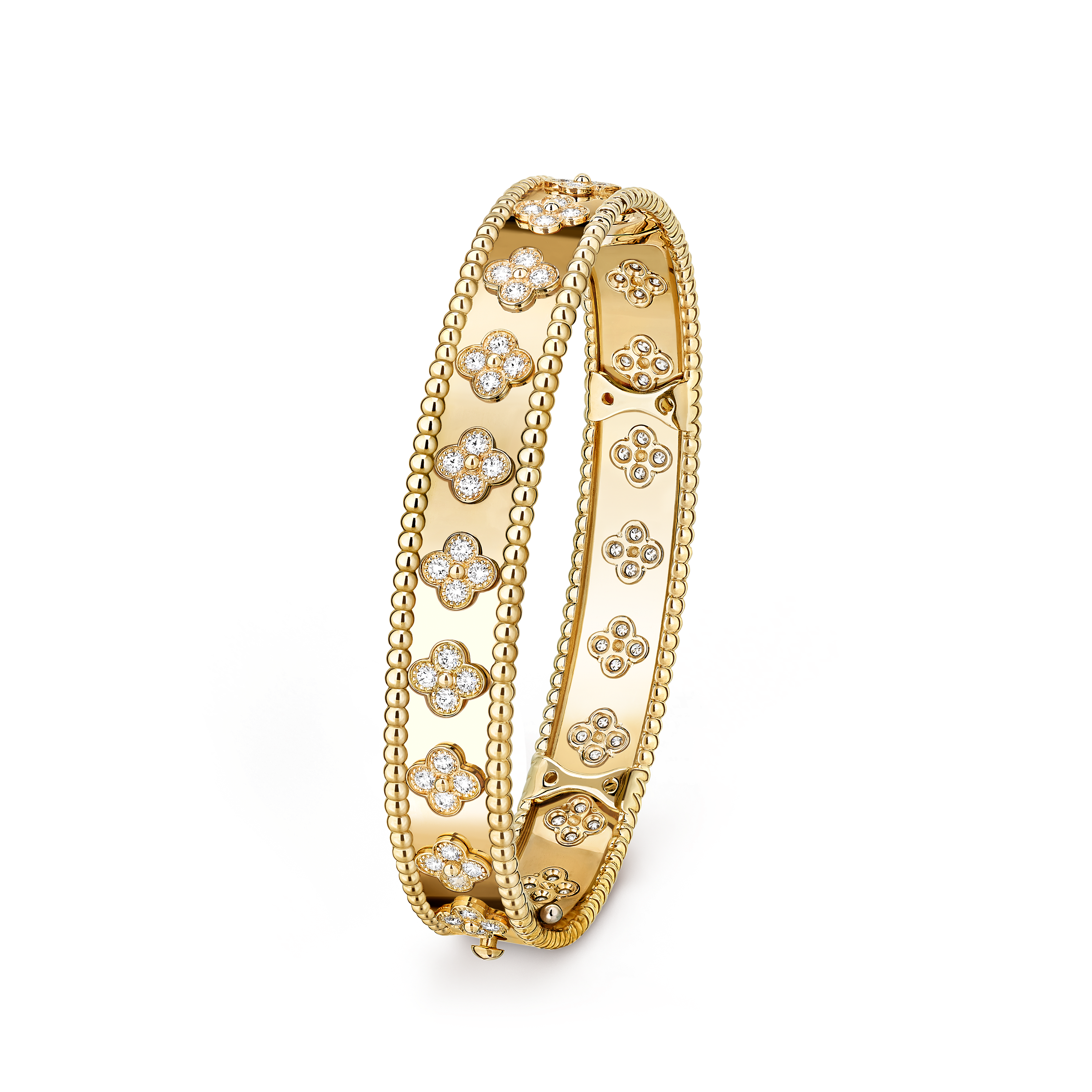 Perlée clovers 手鐲,超大型款式, 18K黃金, 鑽石:  88顆寶石,  1.74克拉, Three Fourth, Jewelry Bracelet- Van Cleef & Arpels