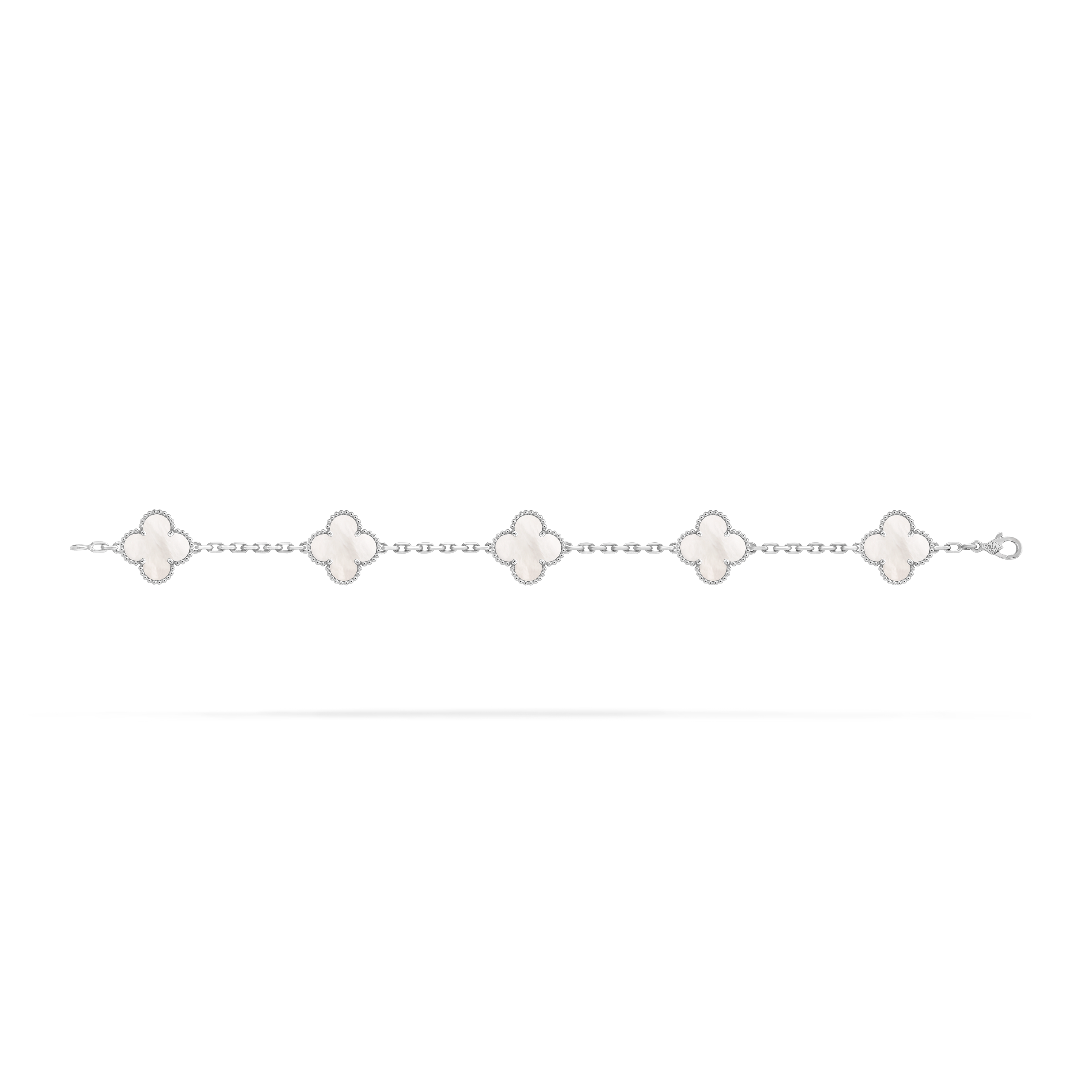 Vintage Alhambra手鍊,5枚四葉幸運圖騰, 18K白金, 珍珠母貝:  5寶石, Open, Jewelry Bracelet- Van Cleef & Arpels
