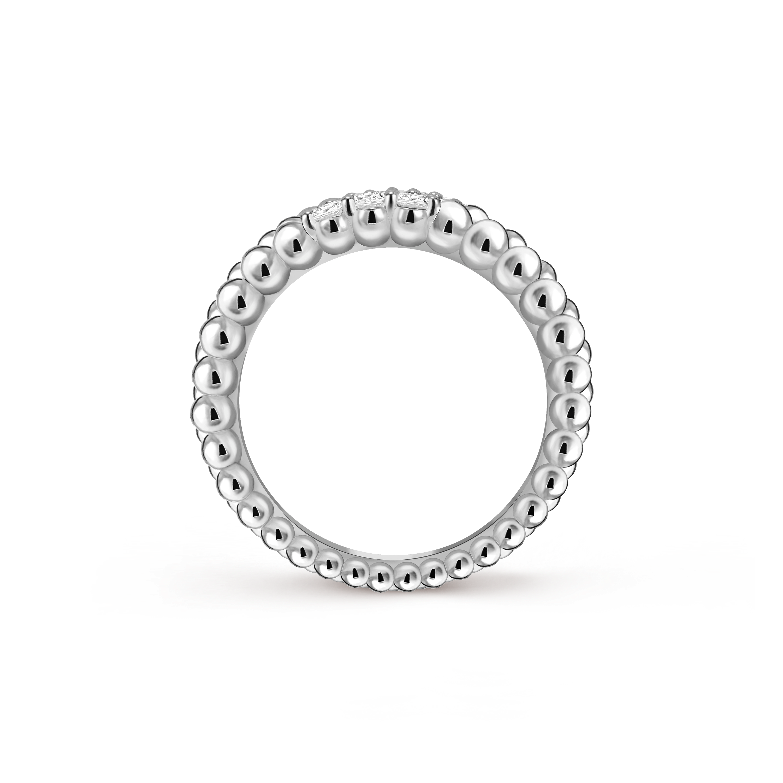 Perlée diamonds ring, 3 rows, 18K white gold, Diamond:  9 stones,  0.31 carat, Profile, Jewelry Ring - Van Cleef & Arpels