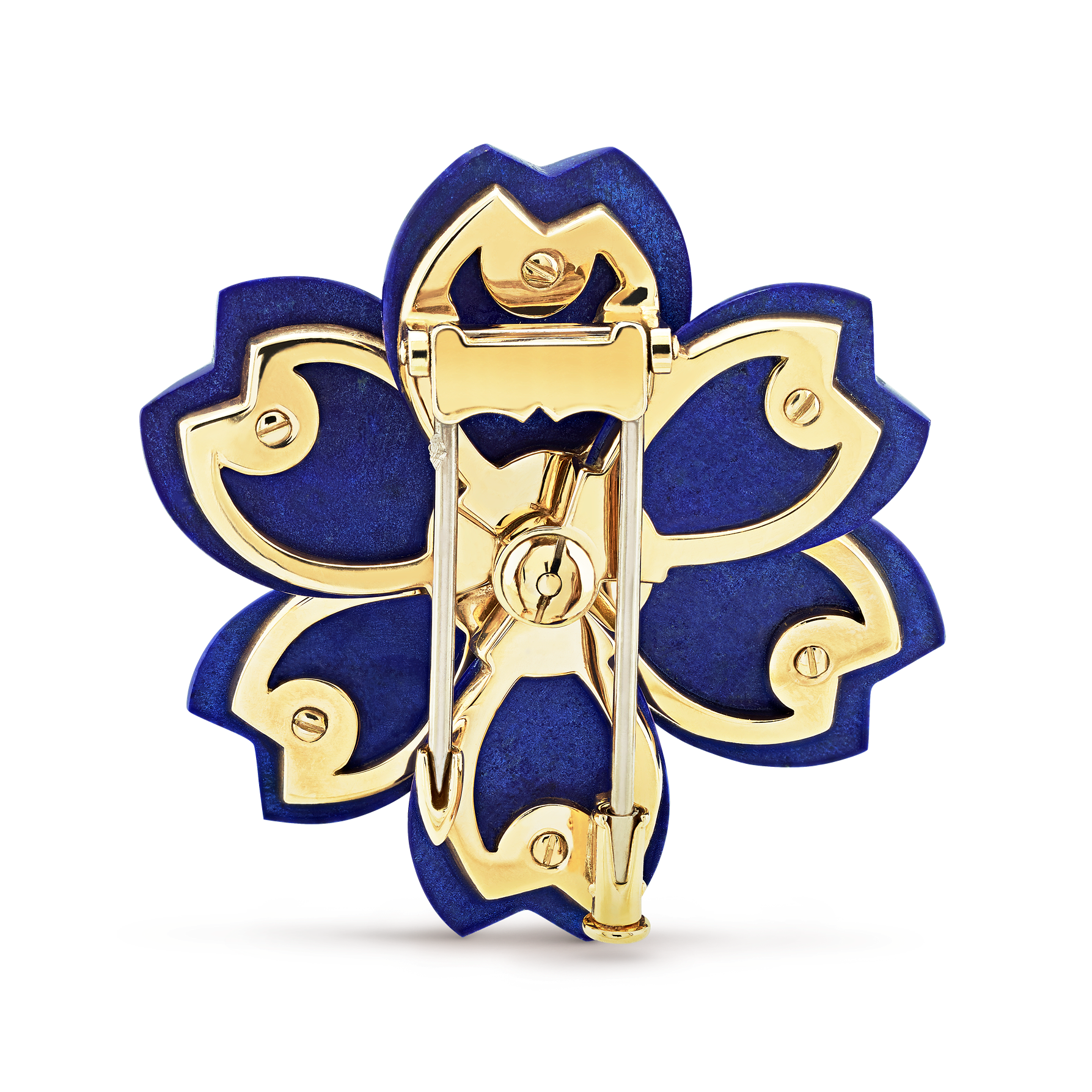 Rose de Noël clip, medium model, 18K yellow gold, Diamond:  6 stones,  0.48 carat, Lapis Lazuli:  6 stones, Back, Jewelry Clip - Van Cleef & Arpels