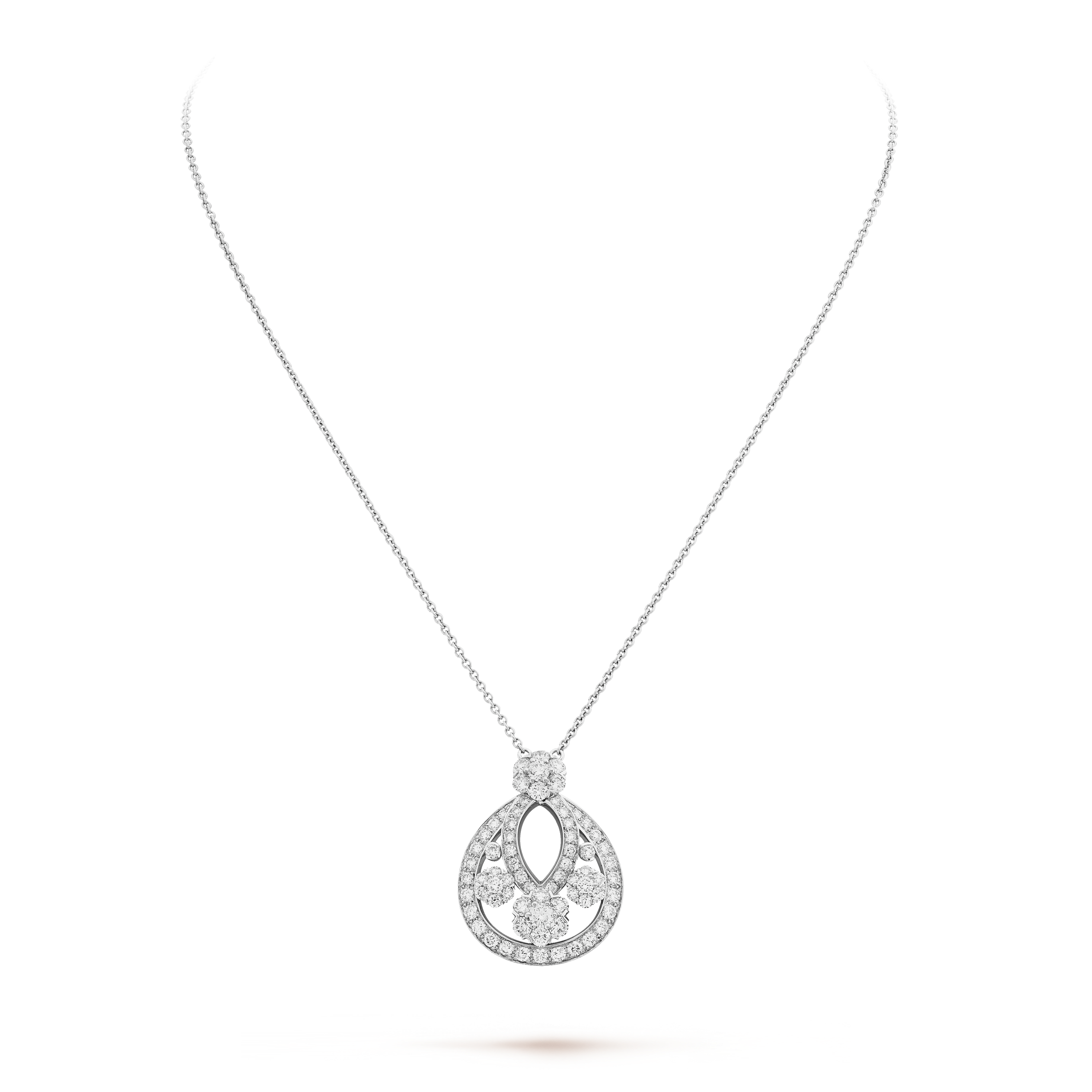 Pendente Snowflake, modelo pequeno, Ouro branco 18 quilates, Diamante:  71 pedras,  3.04 quilate, Front, High Jewelry Pendant - Van Cleef & Arpels