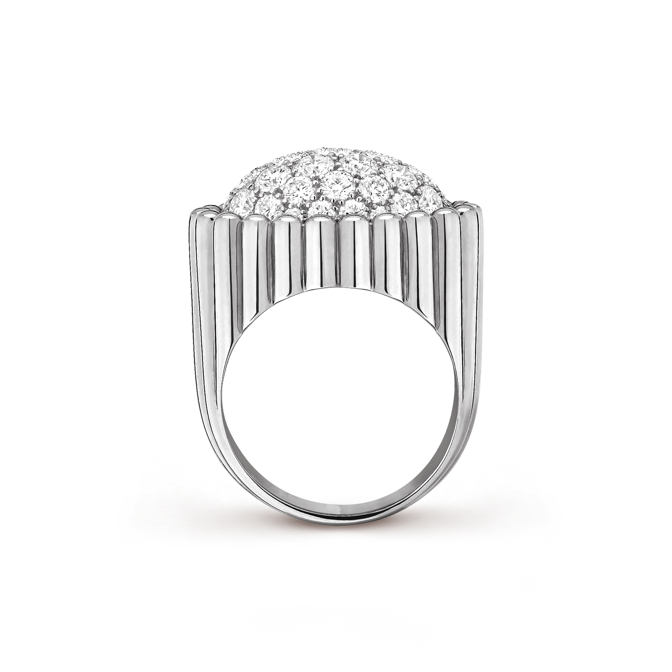 Perlée diamonds pavé ring, 18K white gold, Diamond:  37 stones,  2.27 carats, Profile, Jewelry Ring - Van Cleef & Arpels