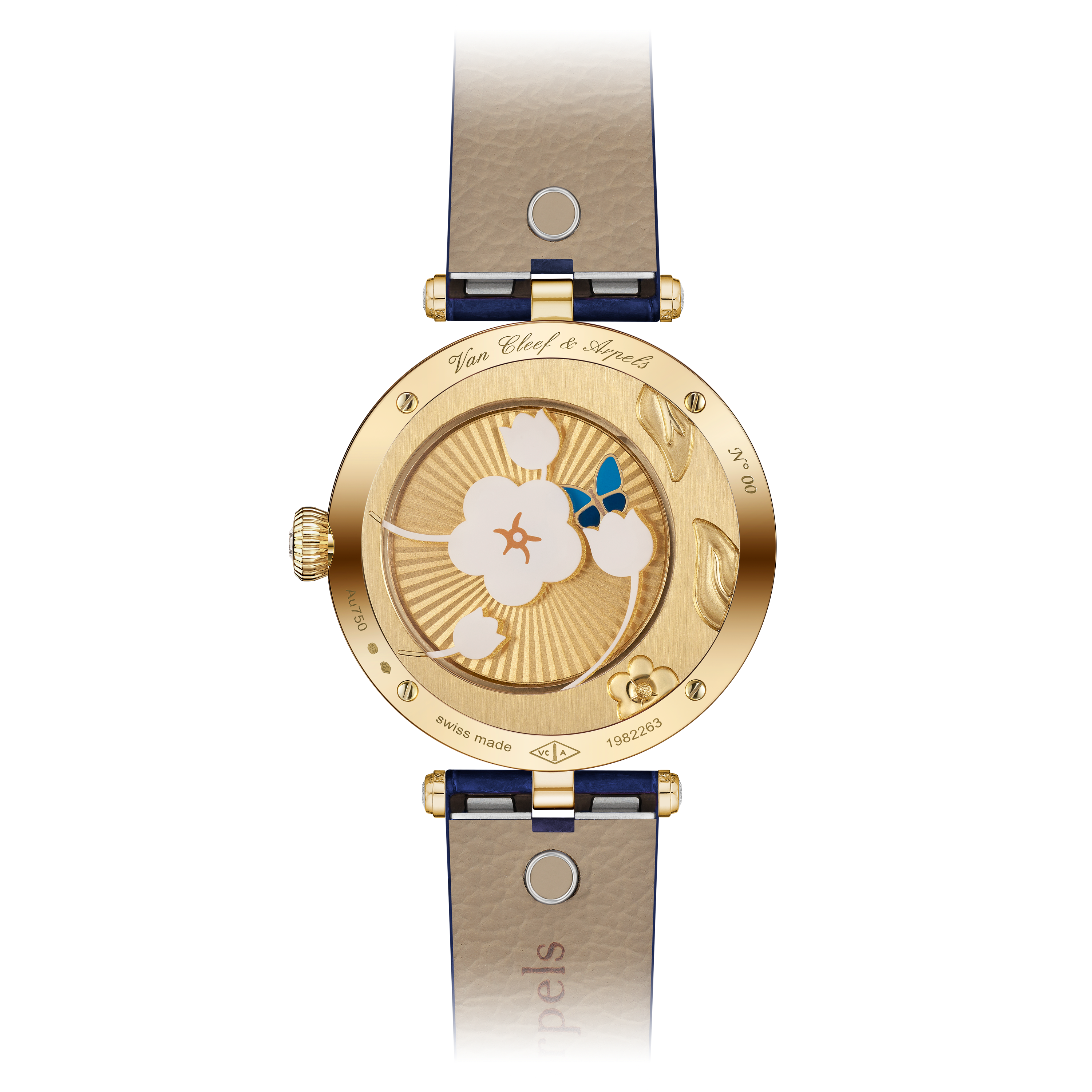 レディ ラッキー スプリング パピヨン, 18K イエローゴールド, ダイヤモンド:  326 石,  4.65 カラット, マザー オブ パール:  3 石, Back, Watch - ヴァン クリーフ&アーペル - Van Cleef & Arpels