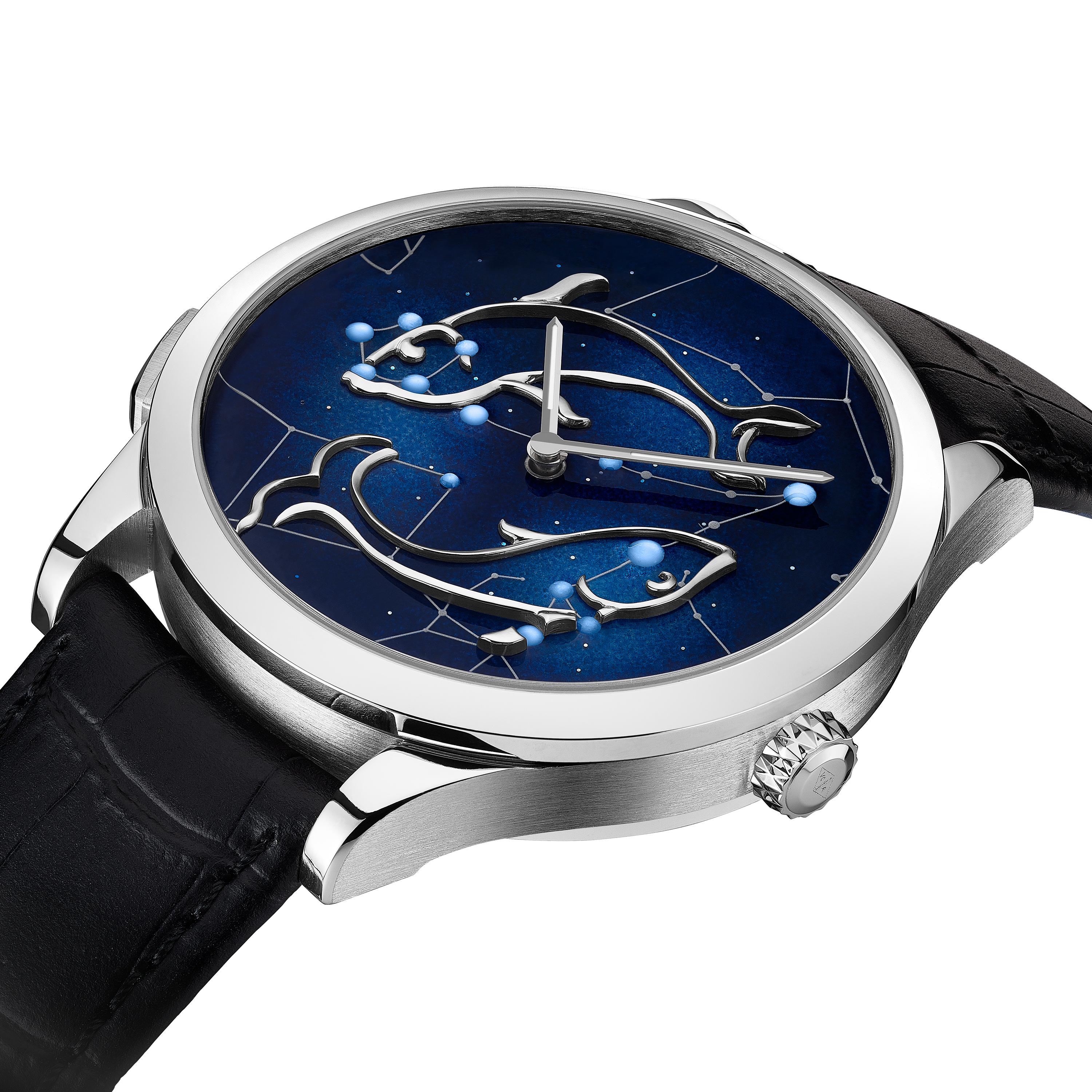 Midnight Zodiaque Lumineux Piscium (Pisces) watch, 18K white gold, Three Fourth, Watch - Van Cleef & Arpels