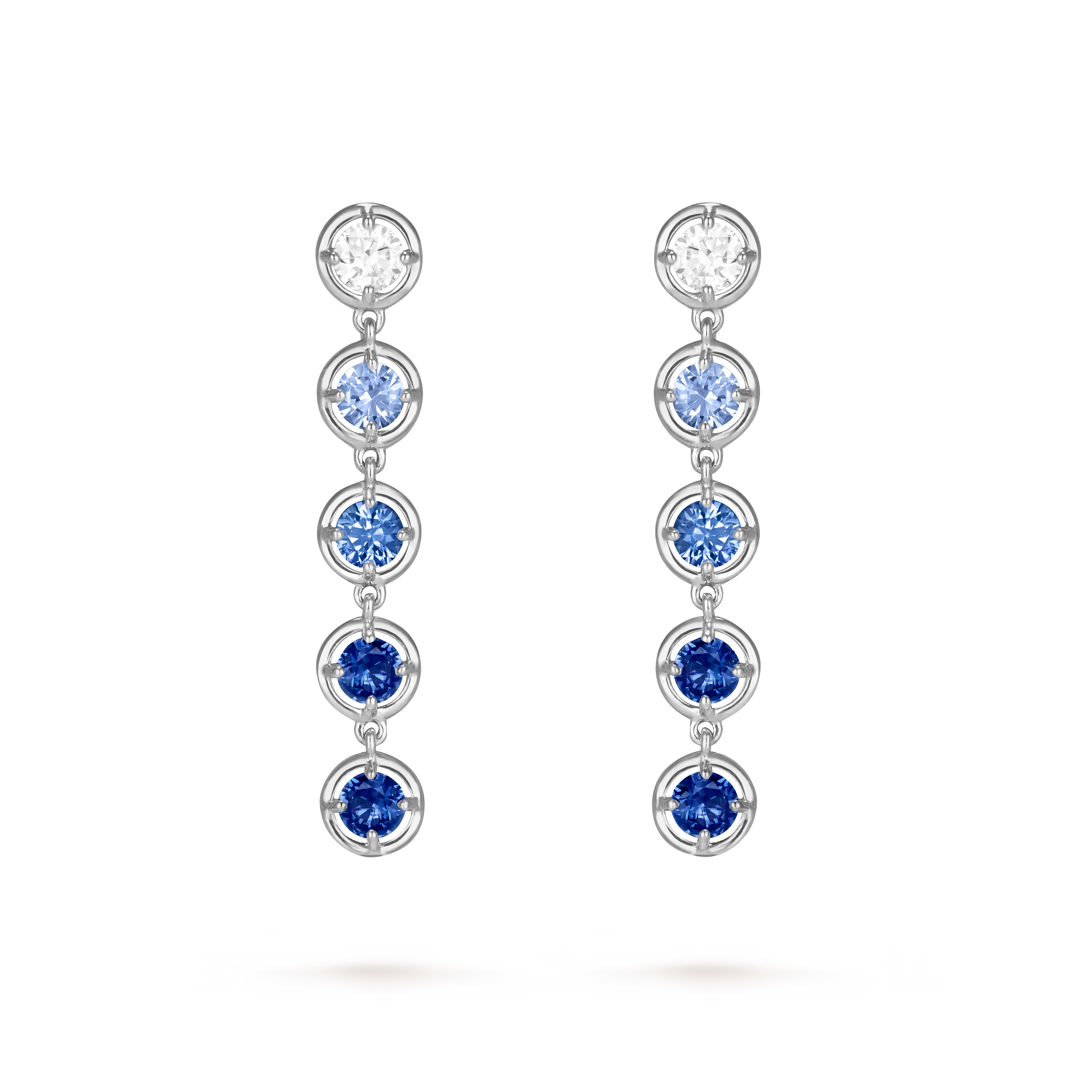 Palmyre 1 row earrings, 18K white gold, Diamond:  2 stones,  0.26 carat, Sapphire:  8 stones,  1.39 carats, Front, High Jewelry Earrings - Van Cleef & Arpels