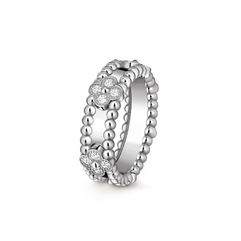 ペルレ クローバー リング、ミディアムモデル 18K ホワイト